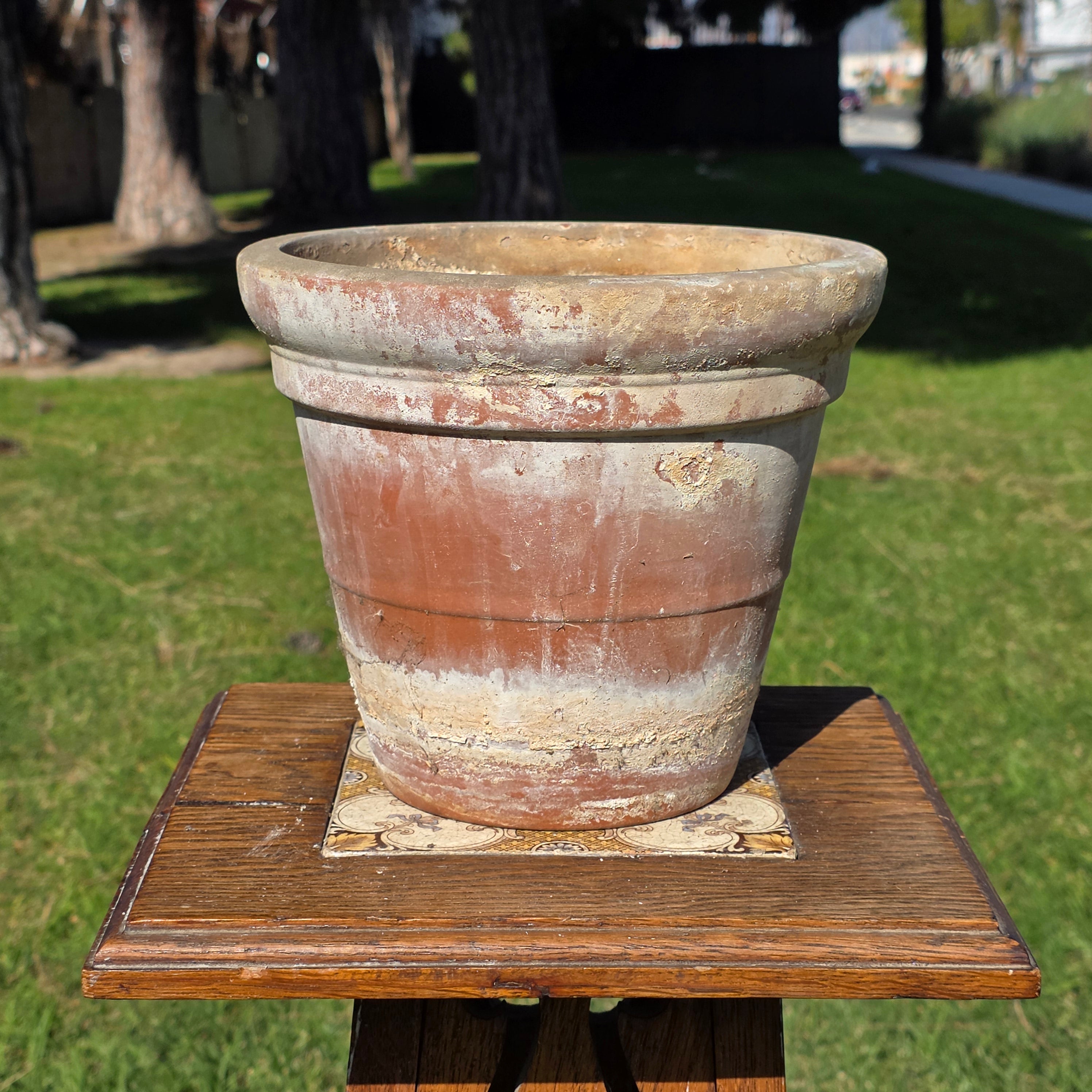 Vintage 8.5" Stepped Rim Terracotta Planter - Aged Architectural Garden Pot