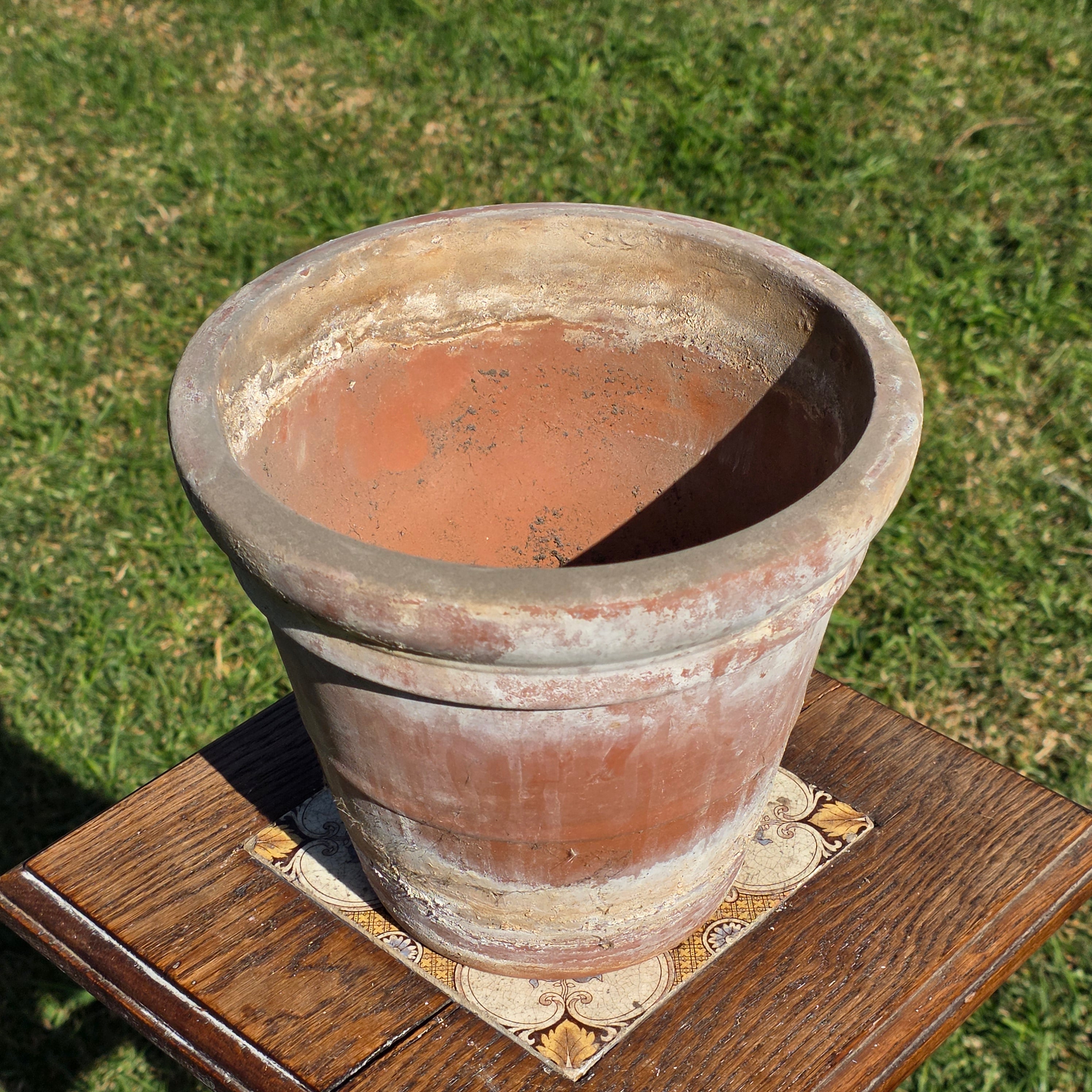 Vintage 8.5" Stepped Rim Terracotta Planter - Aged Architectural Garden Pot