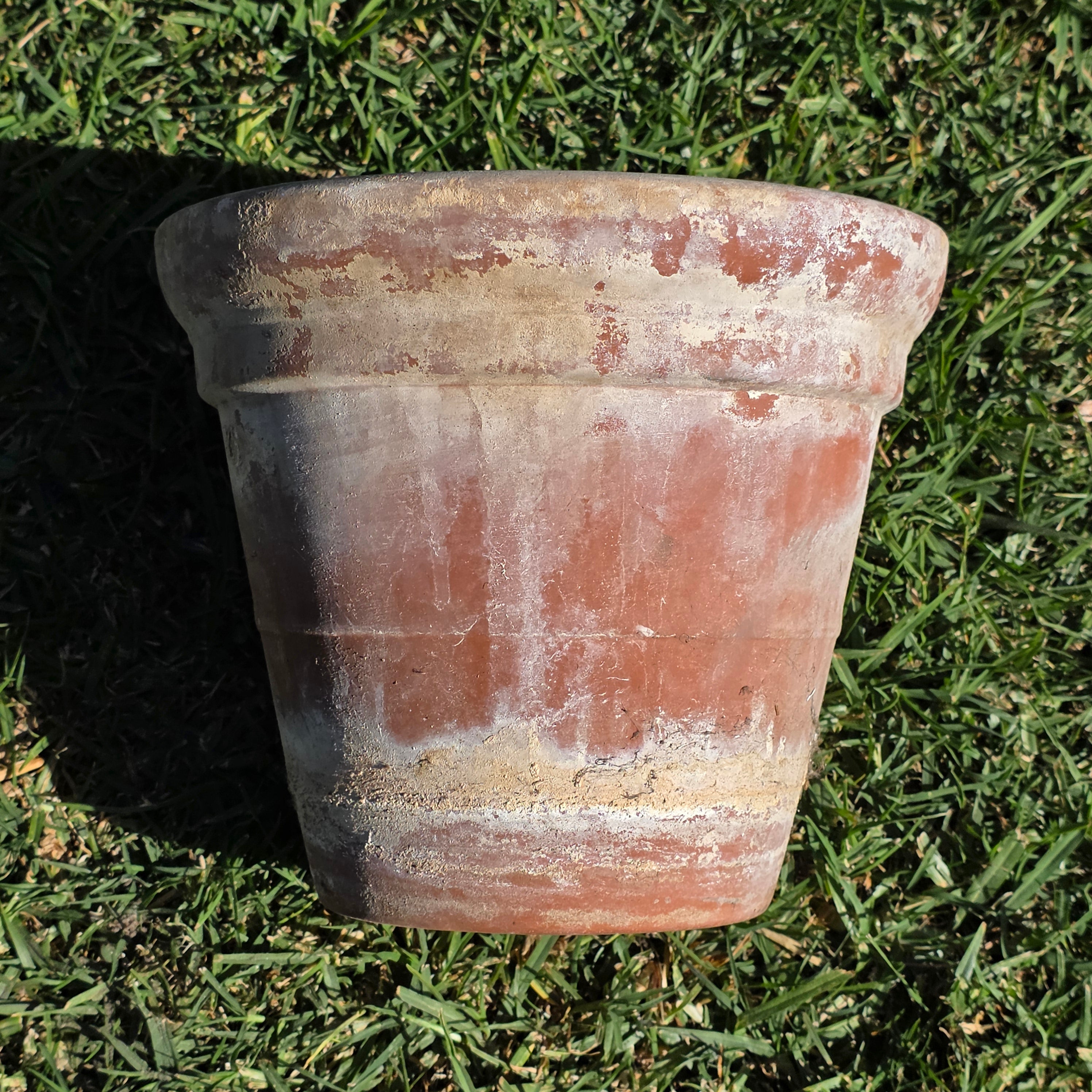 Vintage 8.5" Stepped Rim Terracotta Planter - Aged Architectural Garden Pot