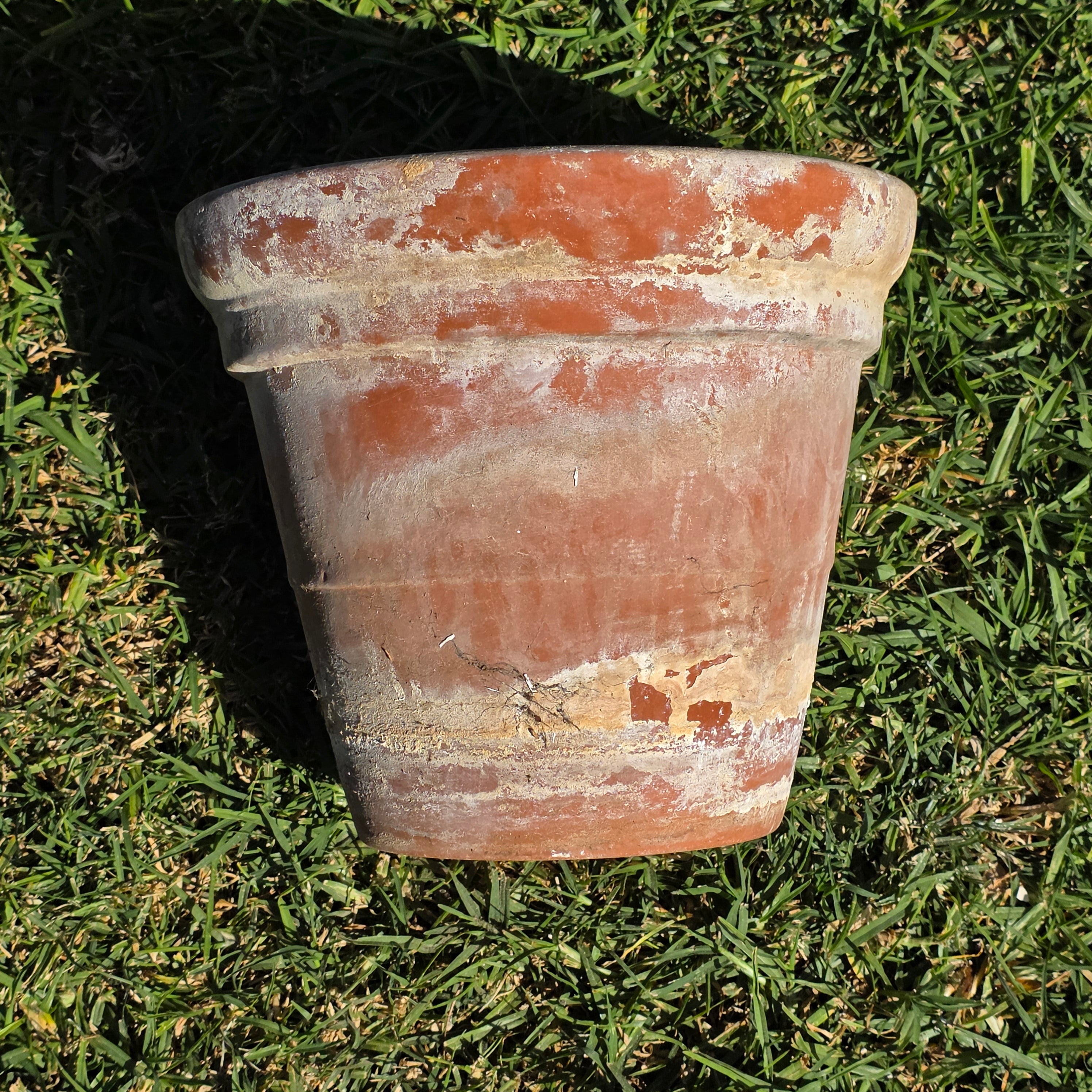 Vintage 8.5" Stepped Rim Terracotta Planter - Aged Architectural Garden Pot