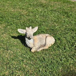 Vintage Concrete Reclining Fawn Deer Garden Statue Ornament 17.5"L