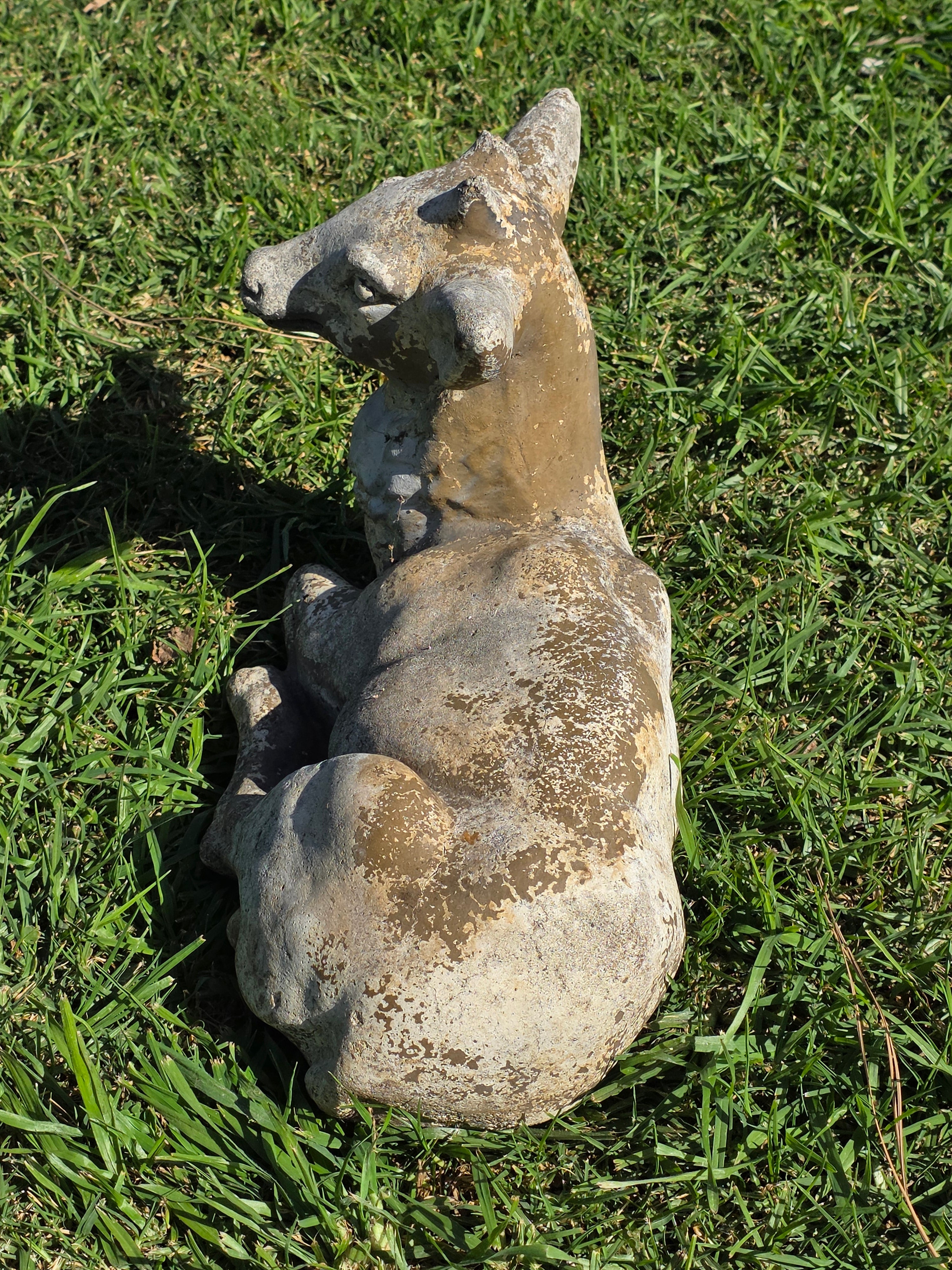 Vintage Concrete Reclining Fawn Deer Garden Statue Ornament 17.5"L