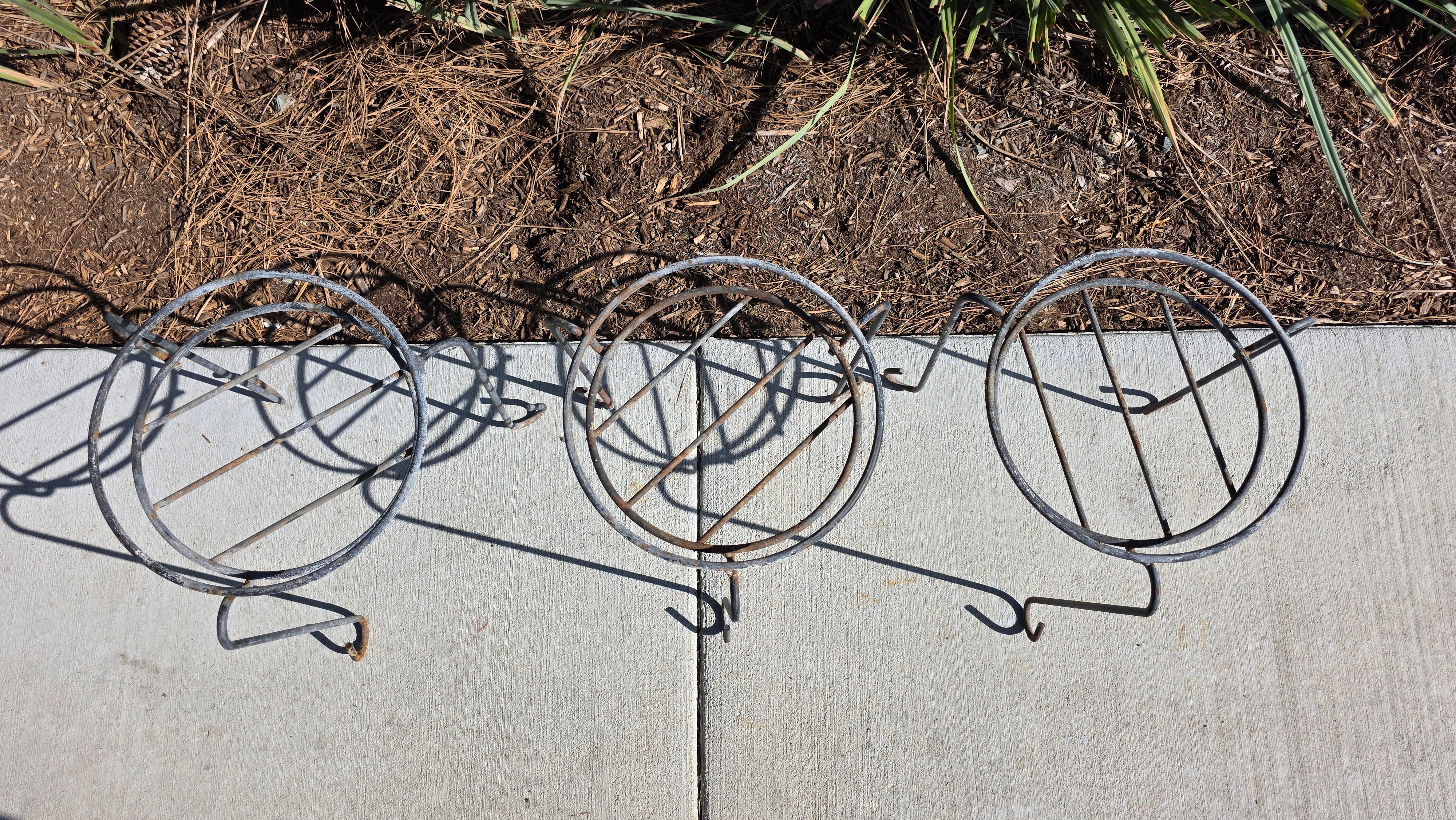 Set of 3 Vintage Wrought Iron Wire Plant Stands with J-Hook Legs - 14"H