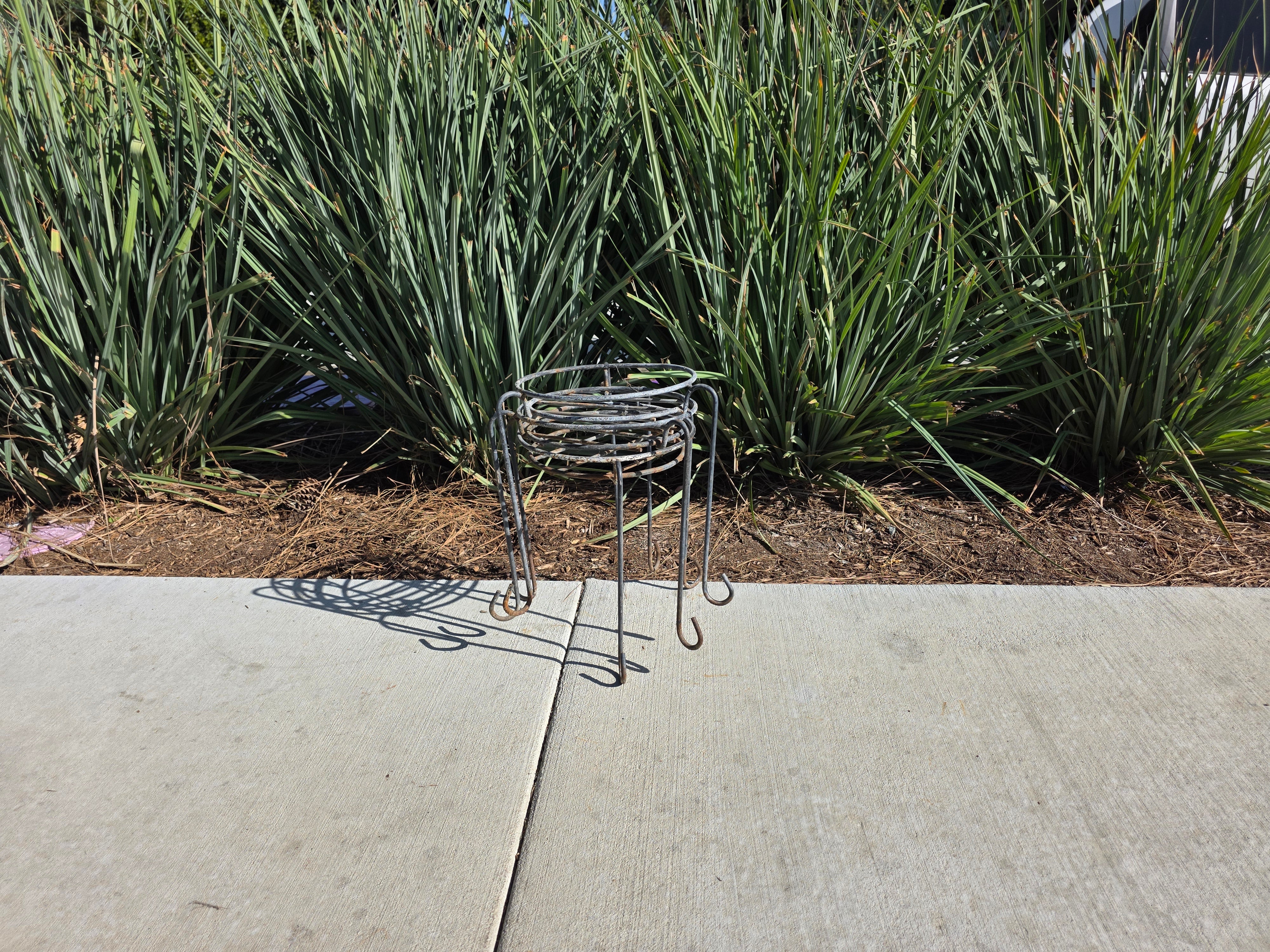 Set of 3 Vintage Wrought Iron Wire Plant Stands with J-Hook Legs - 14"H