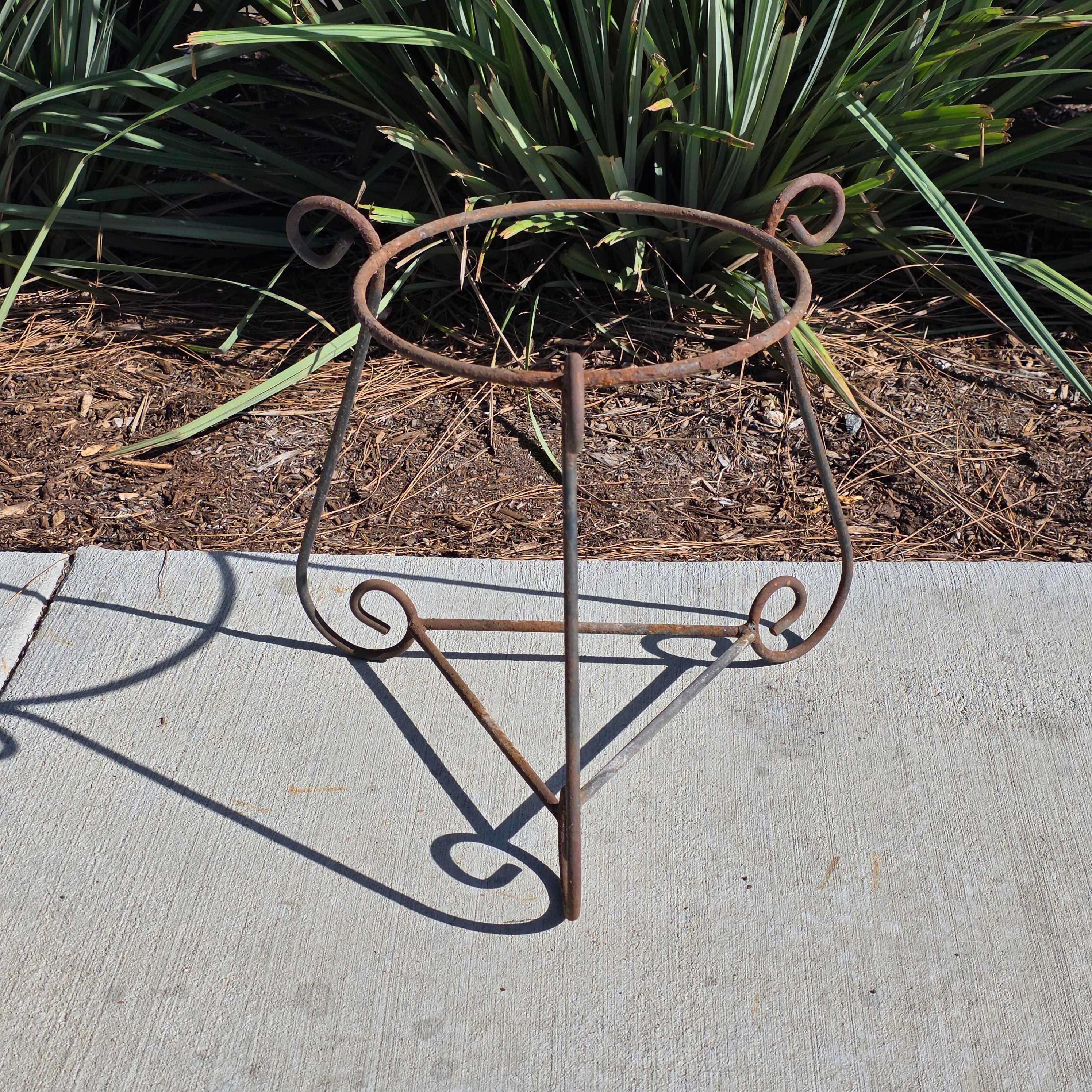 Vintage Wrought Iron Scroll Leg Plant Stand with Terracotta Planter Set
