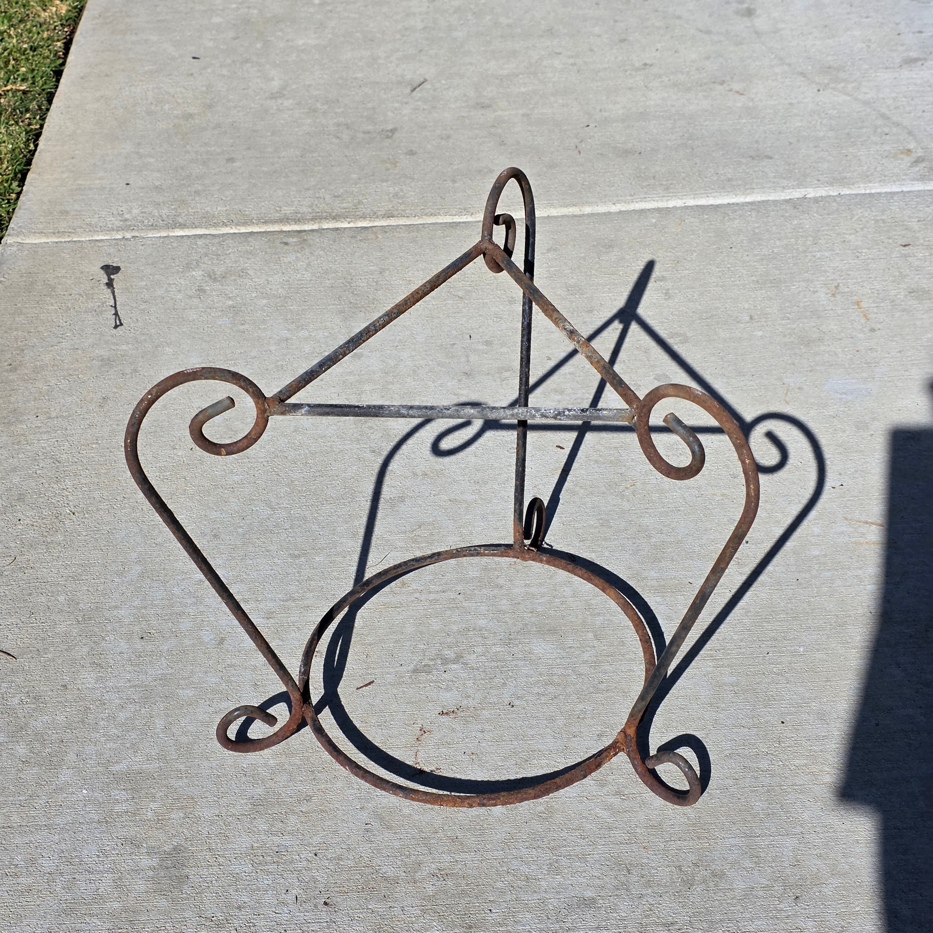 Vintage Wrought Iron Scroll Leg Plant Stand with Terracotta Planter Set