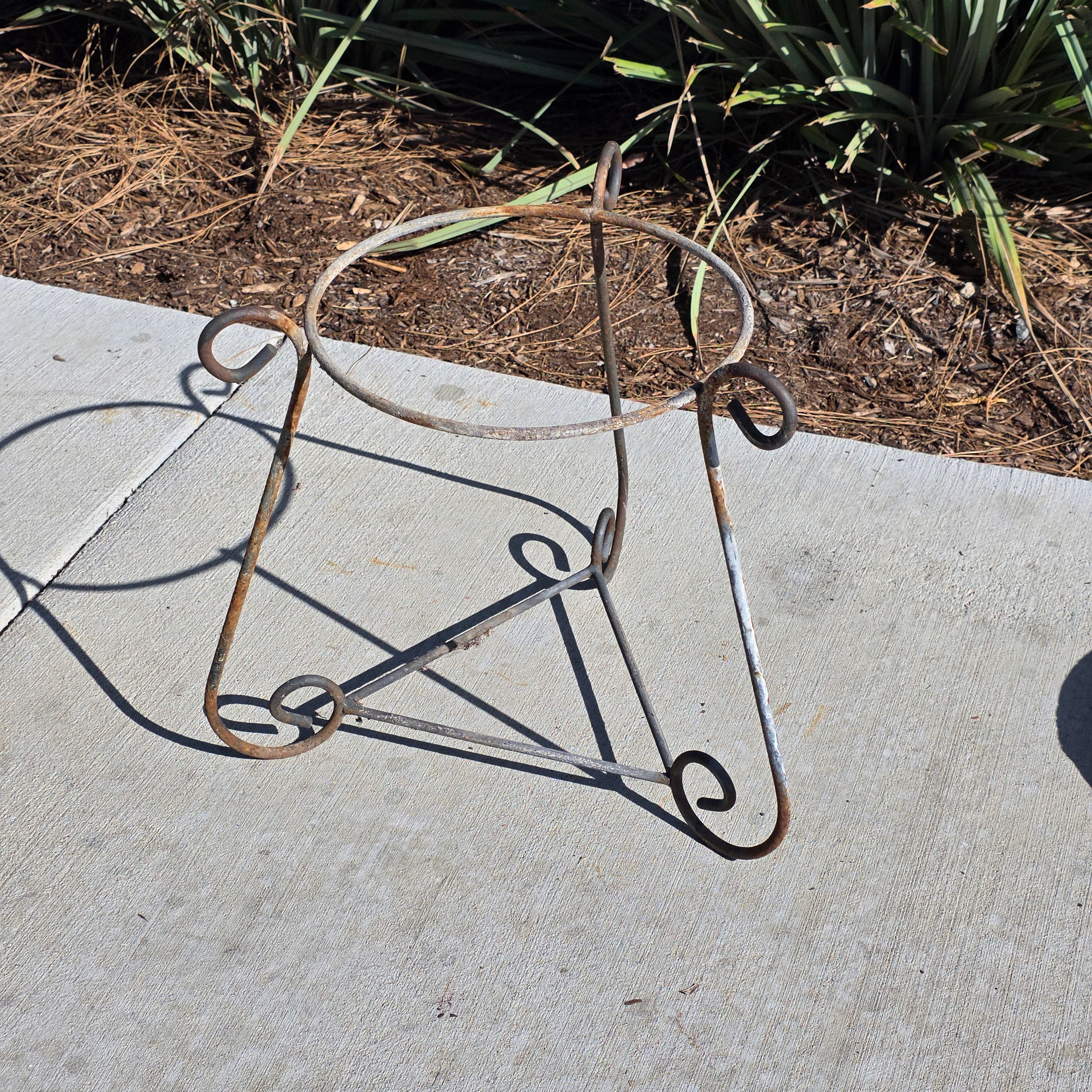 Vintage Wrought Iron Scroll Leg Plant Stand with Terracotta Planter Set