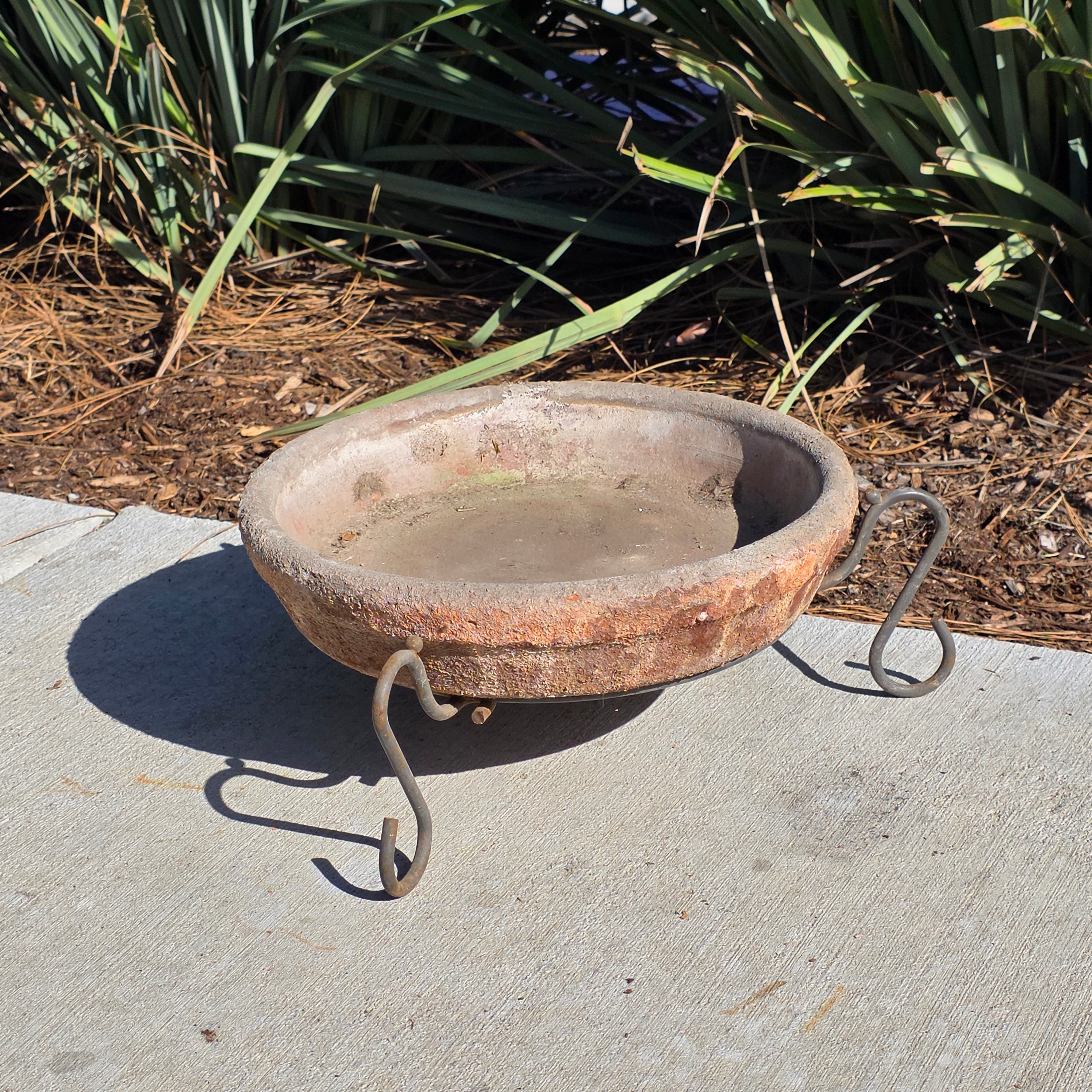 Vintage Wrought Iron Scroll Leg Plant Stand with Terracotta Planter Set