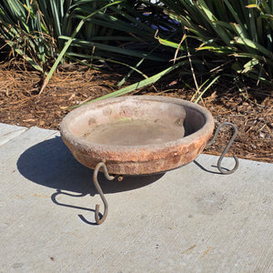 Vintage Wrought Iron Scroll Leg Plant Stand with Terracotta Planter Set