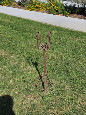 Vintage Wrought Iron Tall Garden Planter Stand with Scroll Legs - 29.5"H