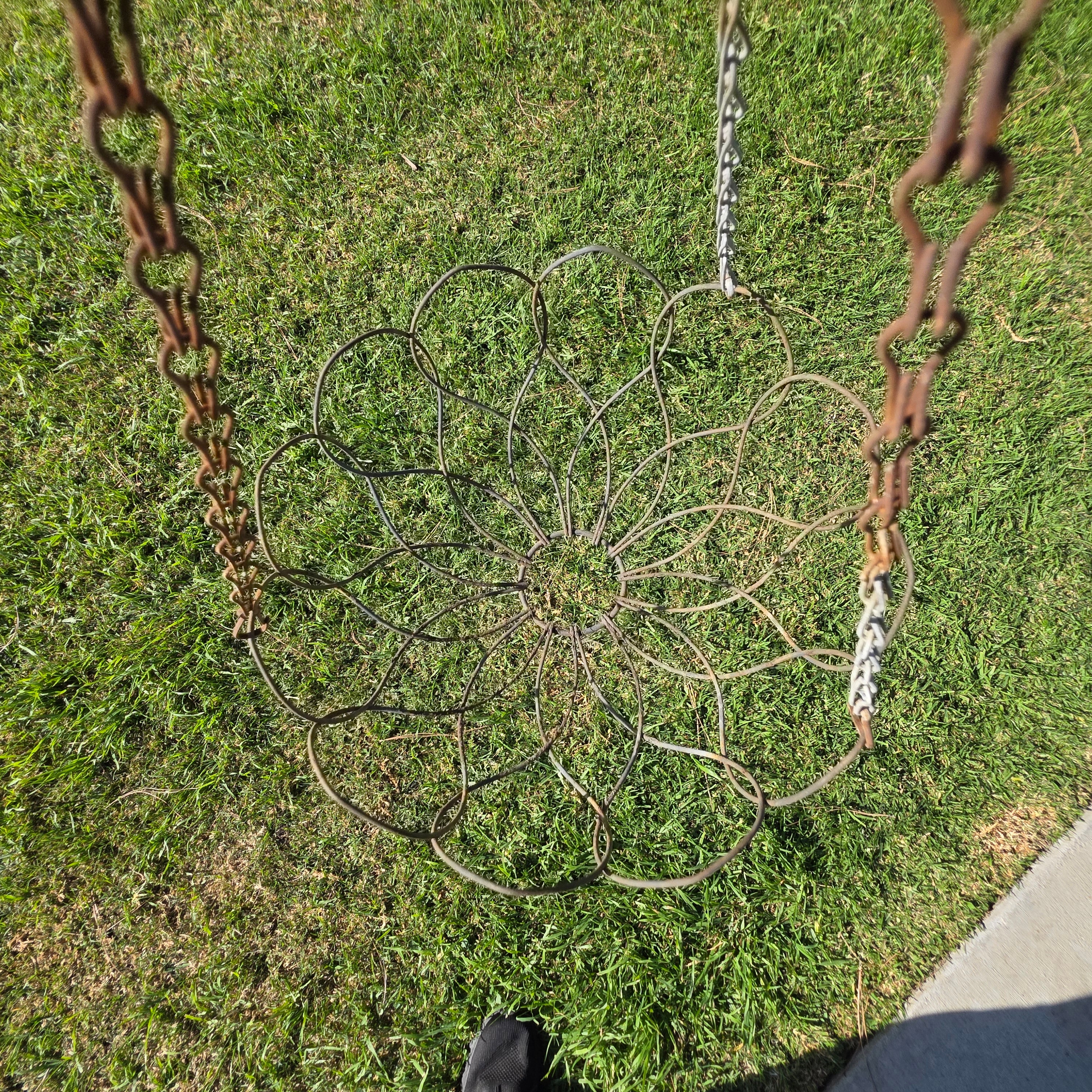 Vintage Mid-Century Scalloped Wire Hanging Planter Basket with Chain