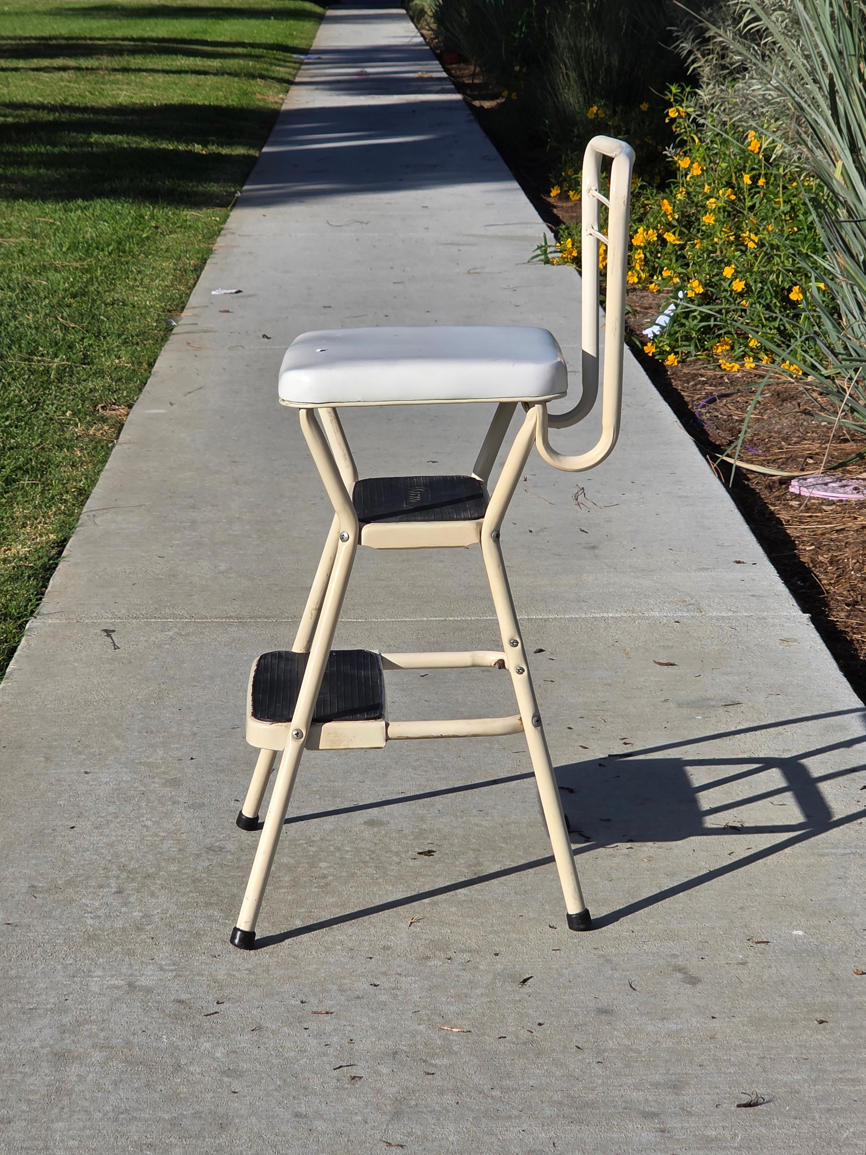Vintage Cosco Kitchen Step Stool Chair with Lift-Up Seat Cream White