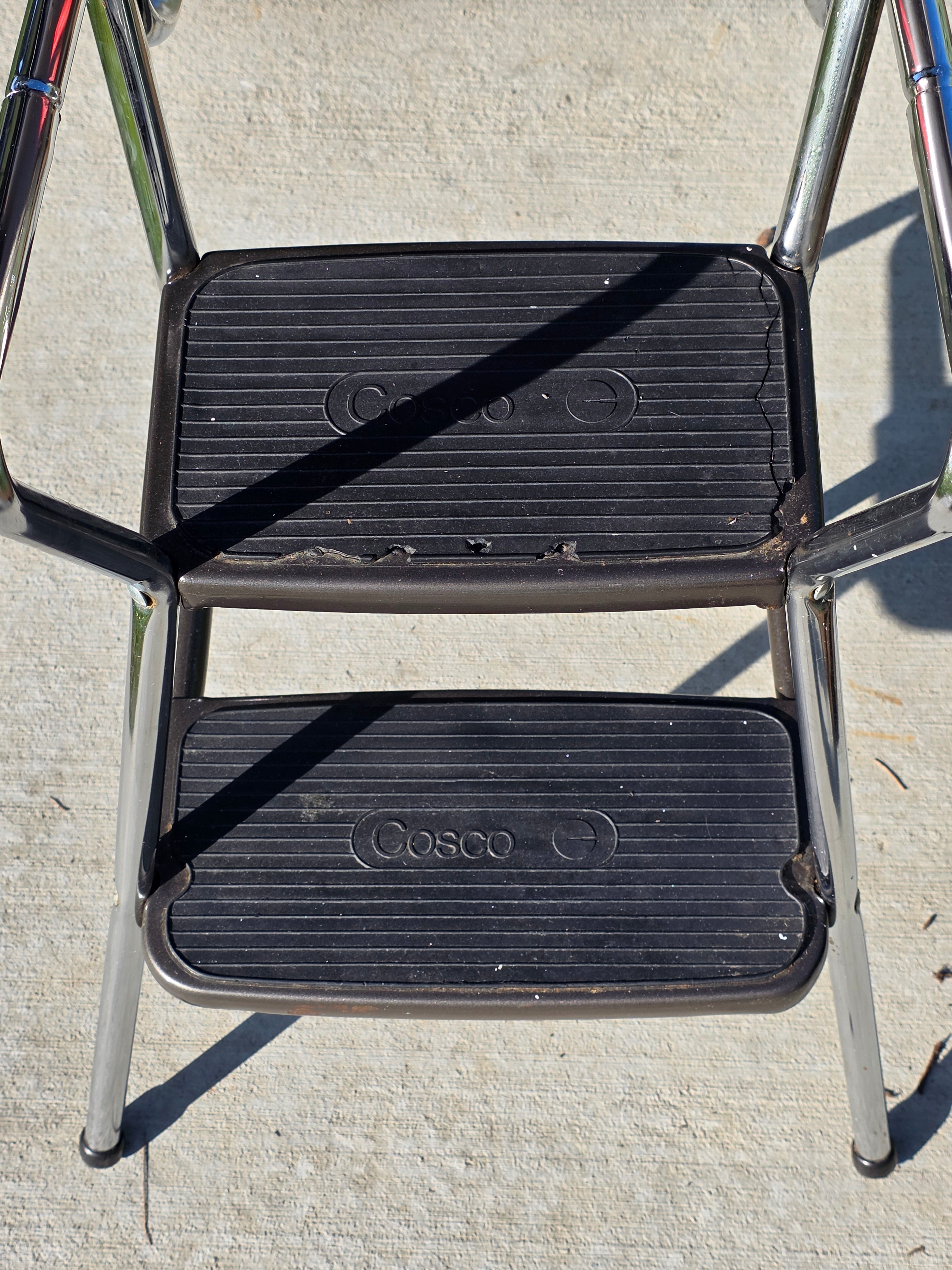 Vintage Cosco Kitchen Step Stool Chair with Lift-Up Seat Chrome & Brown