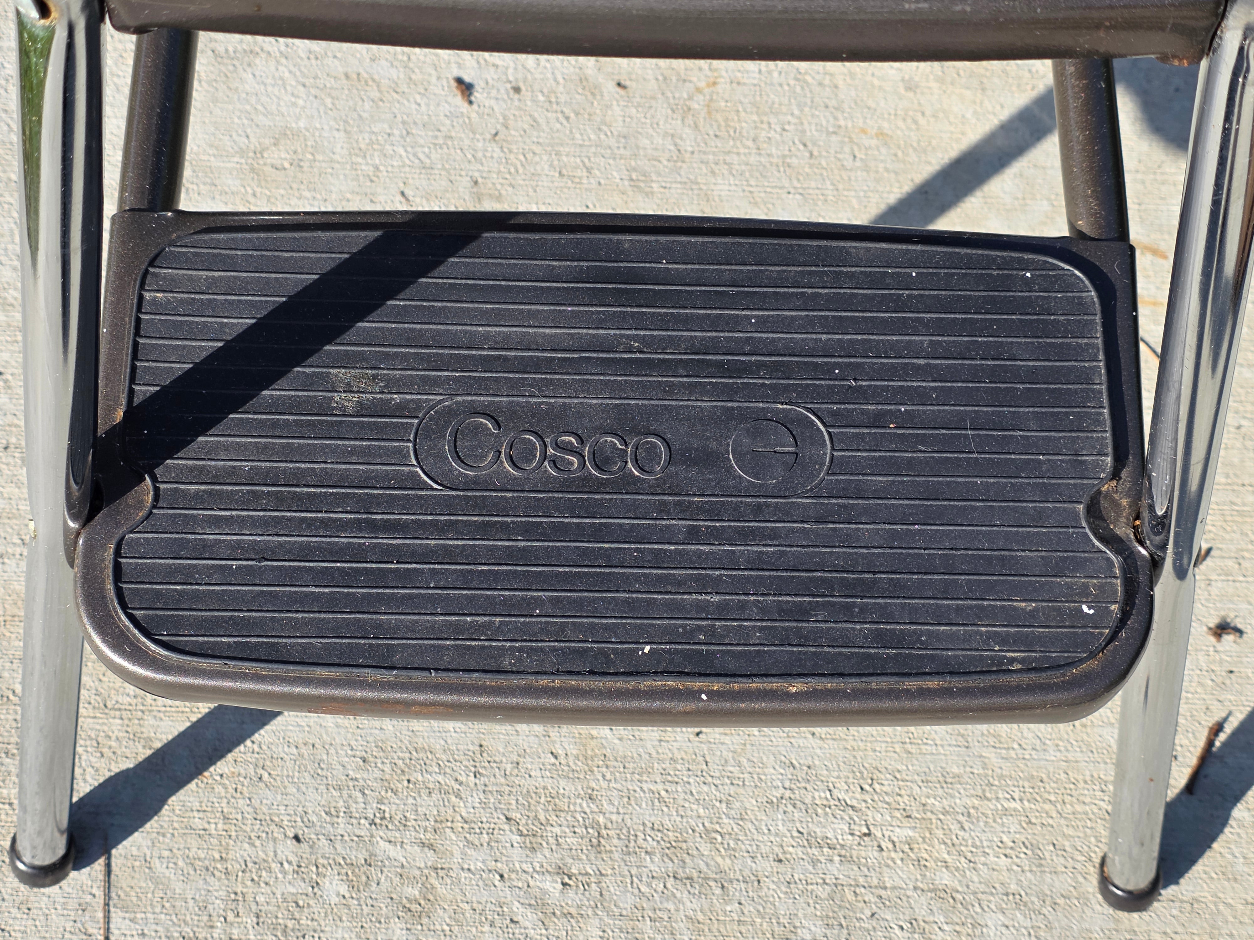 Vintage Cosco Kitchen Step Stool Chair with Lift-Up Seat Chrome & Brown