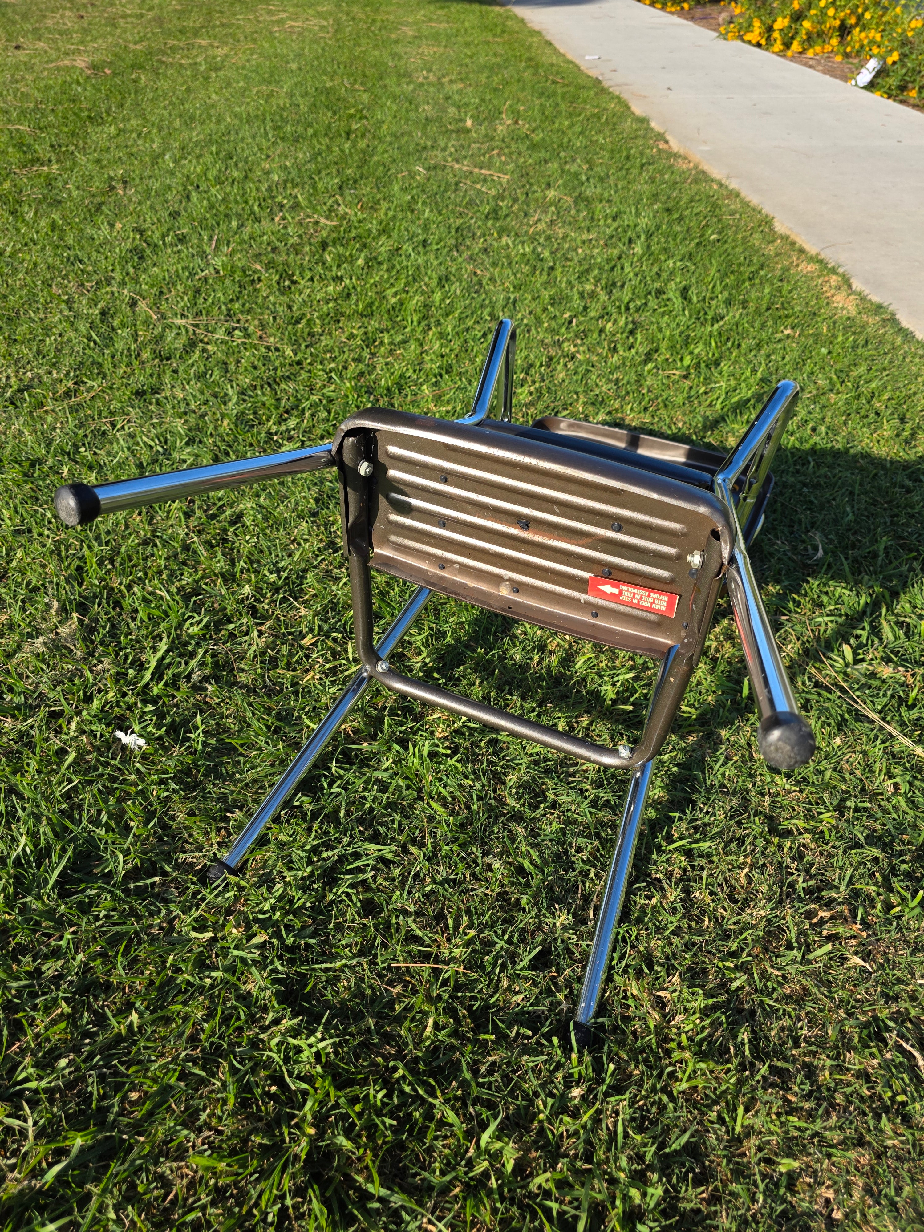 Vintage Cosco Kitchen Step Stool Chair with Lift-Up Seat Chrome & Brown