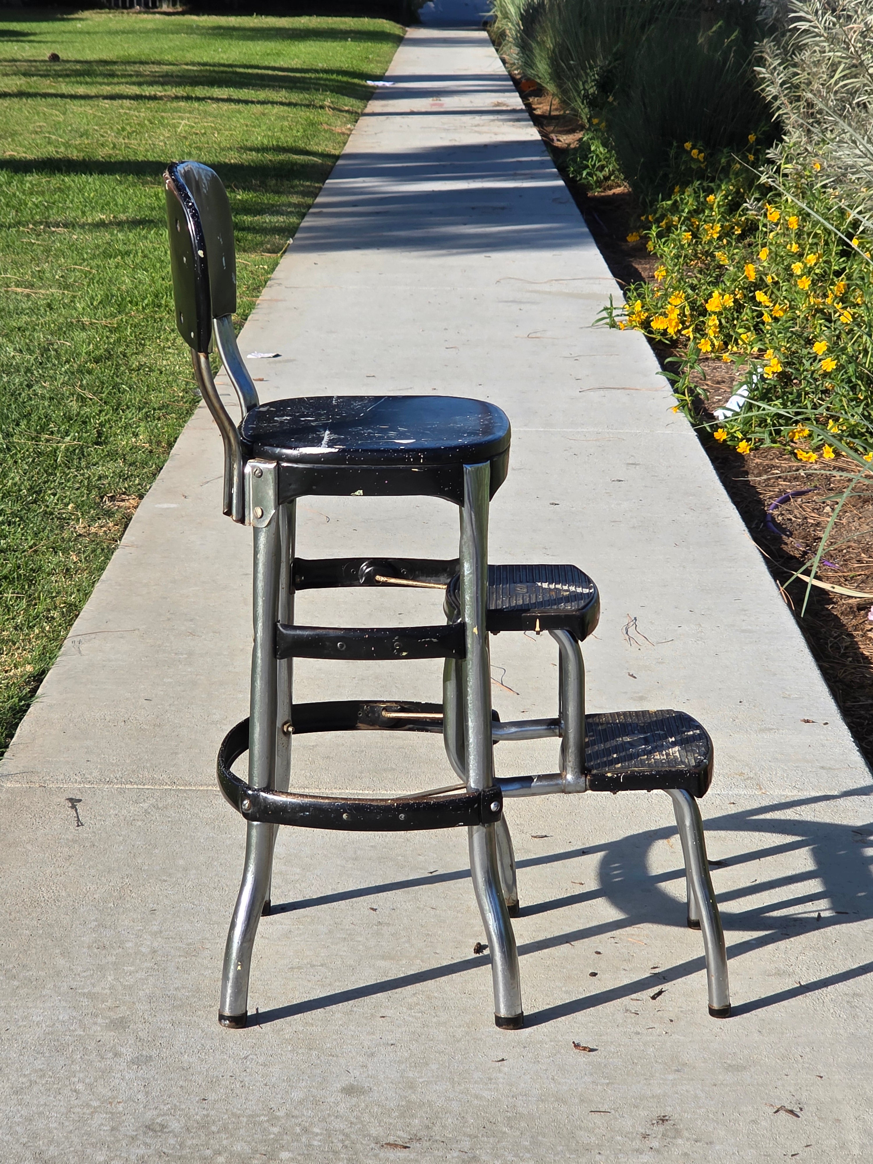 Vintage COSCO 2-Step Stool Kitchen Chair Black Mid-Century Industrial