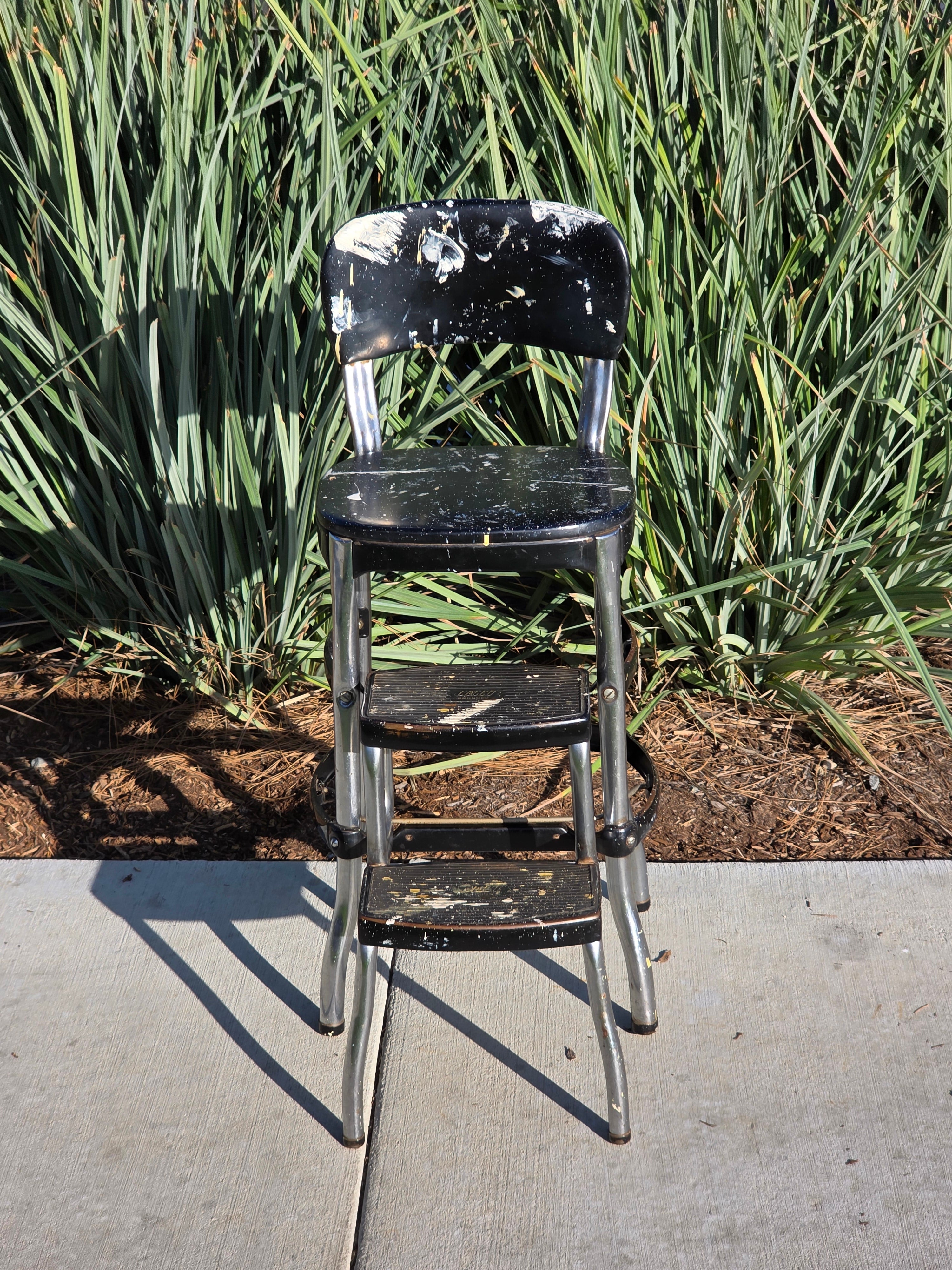 Vintage COSCO 2-Step Stool Kitchen Chair Black Mid-Century Industrial