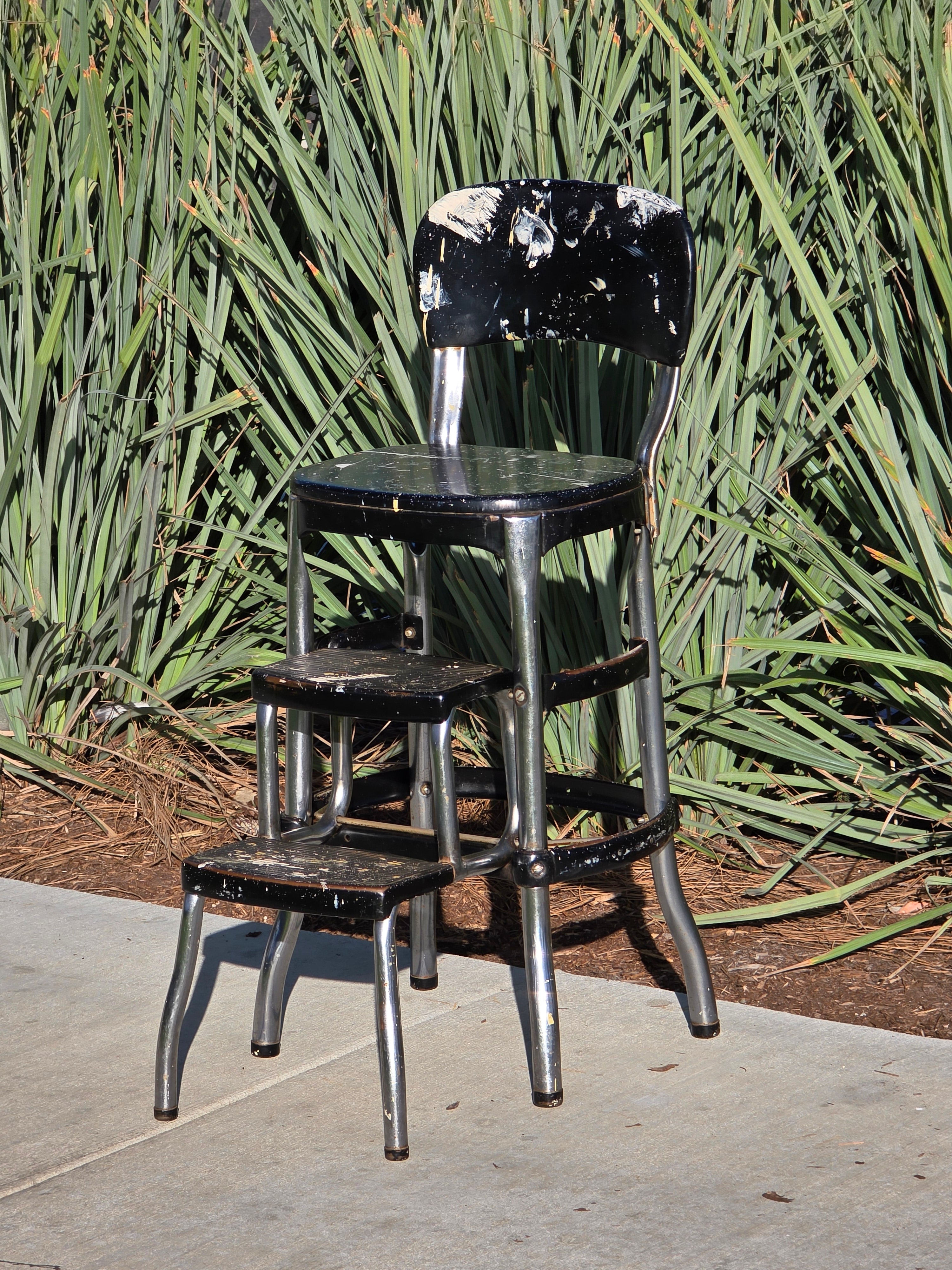 Vintage COSCO 2-Step Stool Kitchen Chair Black Mid-Century Industrial