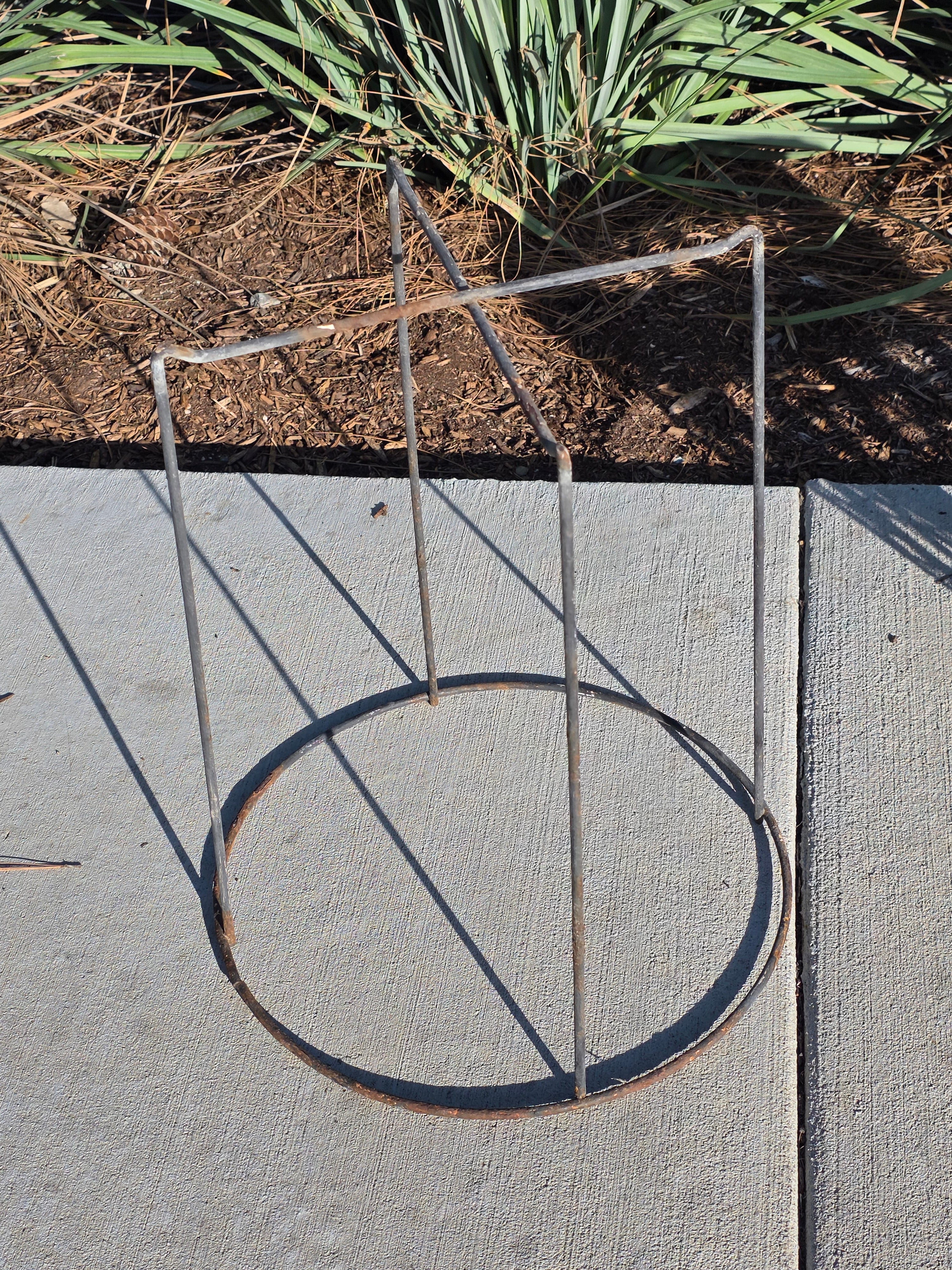 Vintage Boho Bamboo & Rattan Basket with Mid-Century Modern Iron Wire Stand