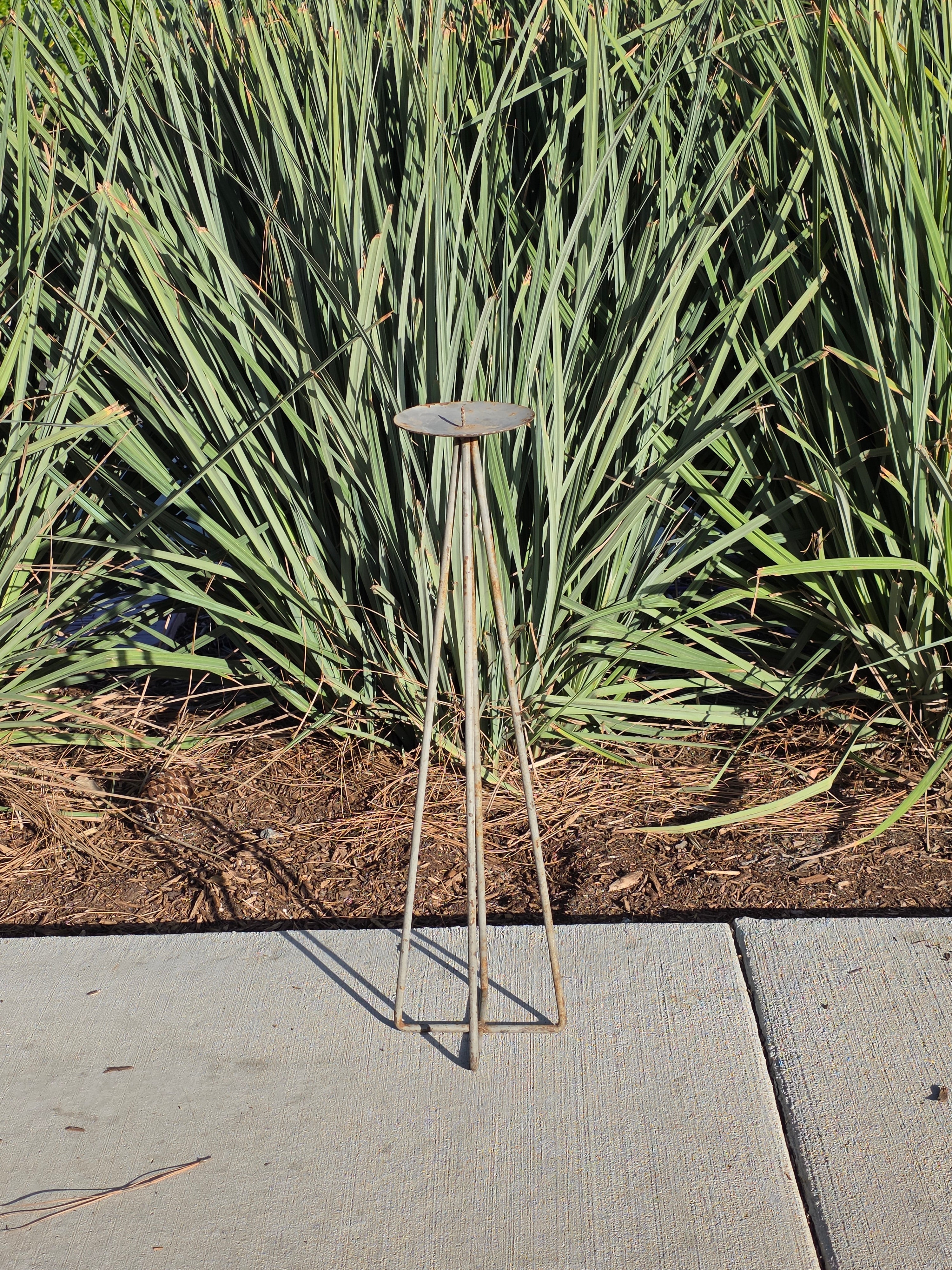 Vintage Mid-Century Modern 4-Leg Iron Pillar Candle Holder Stand 25"H