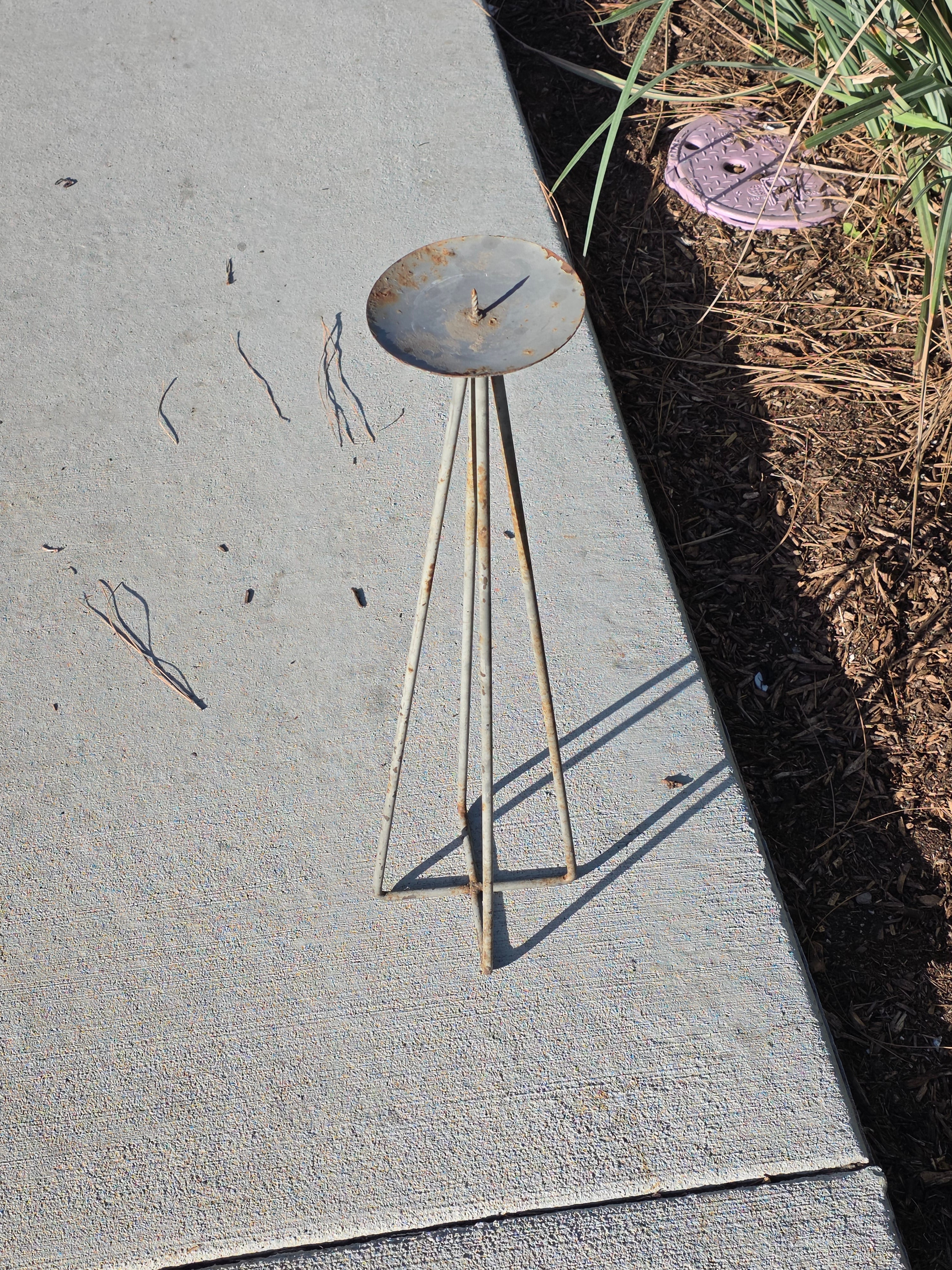 Vintage Mid-Century Modern 4-Leg Iron Pillar Candle Holder Stand 25"H