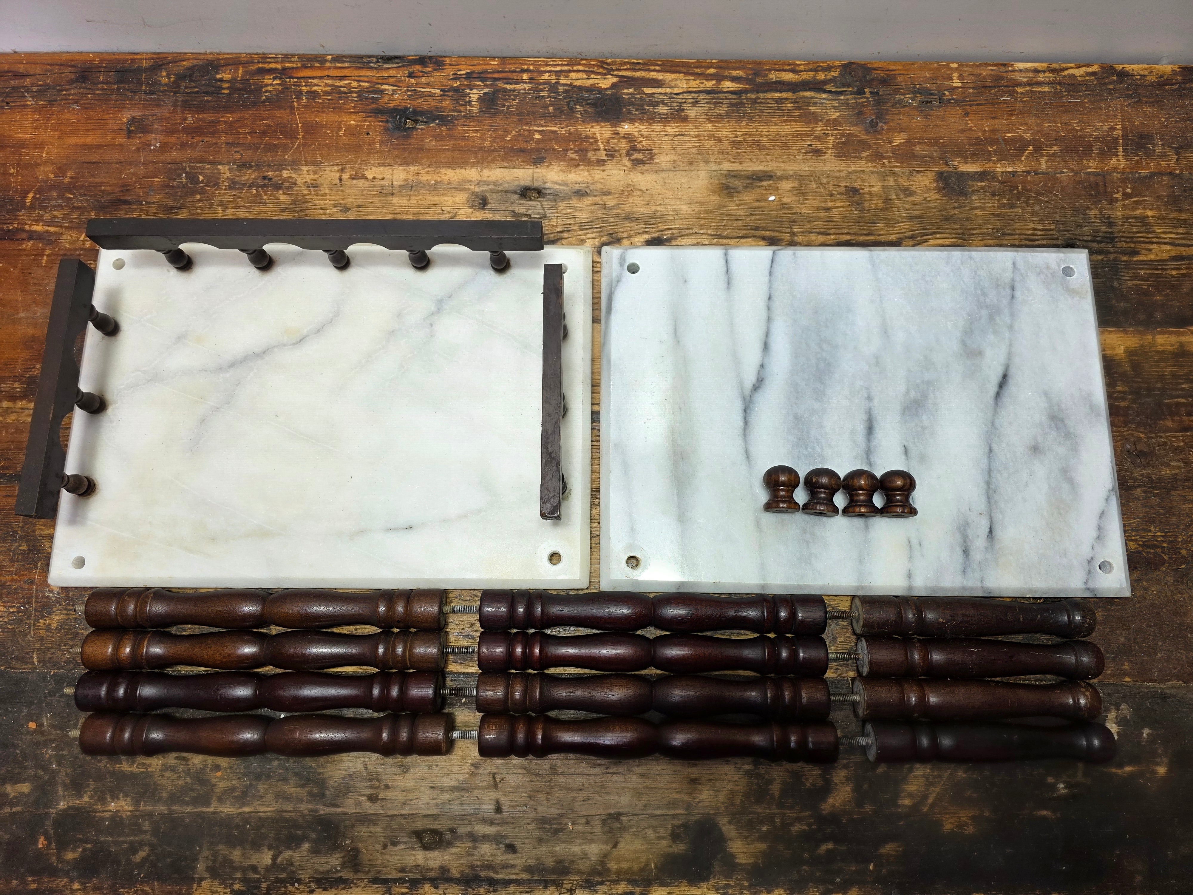 Vintage 2-Tier Marble & Wood Plant Stand Side Table