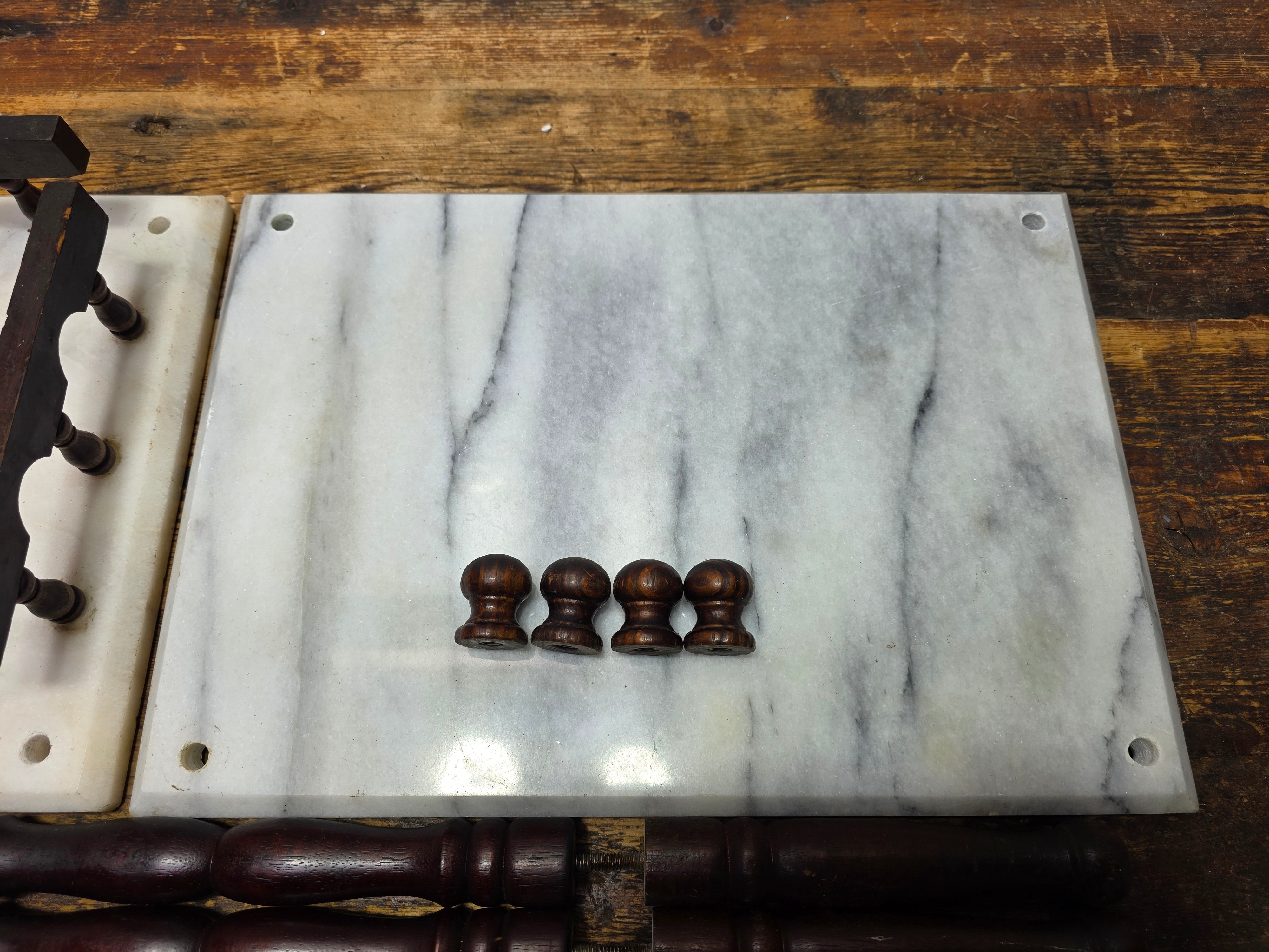 Vintage 2-Tier Marble & Wood Plant Stand Side Table