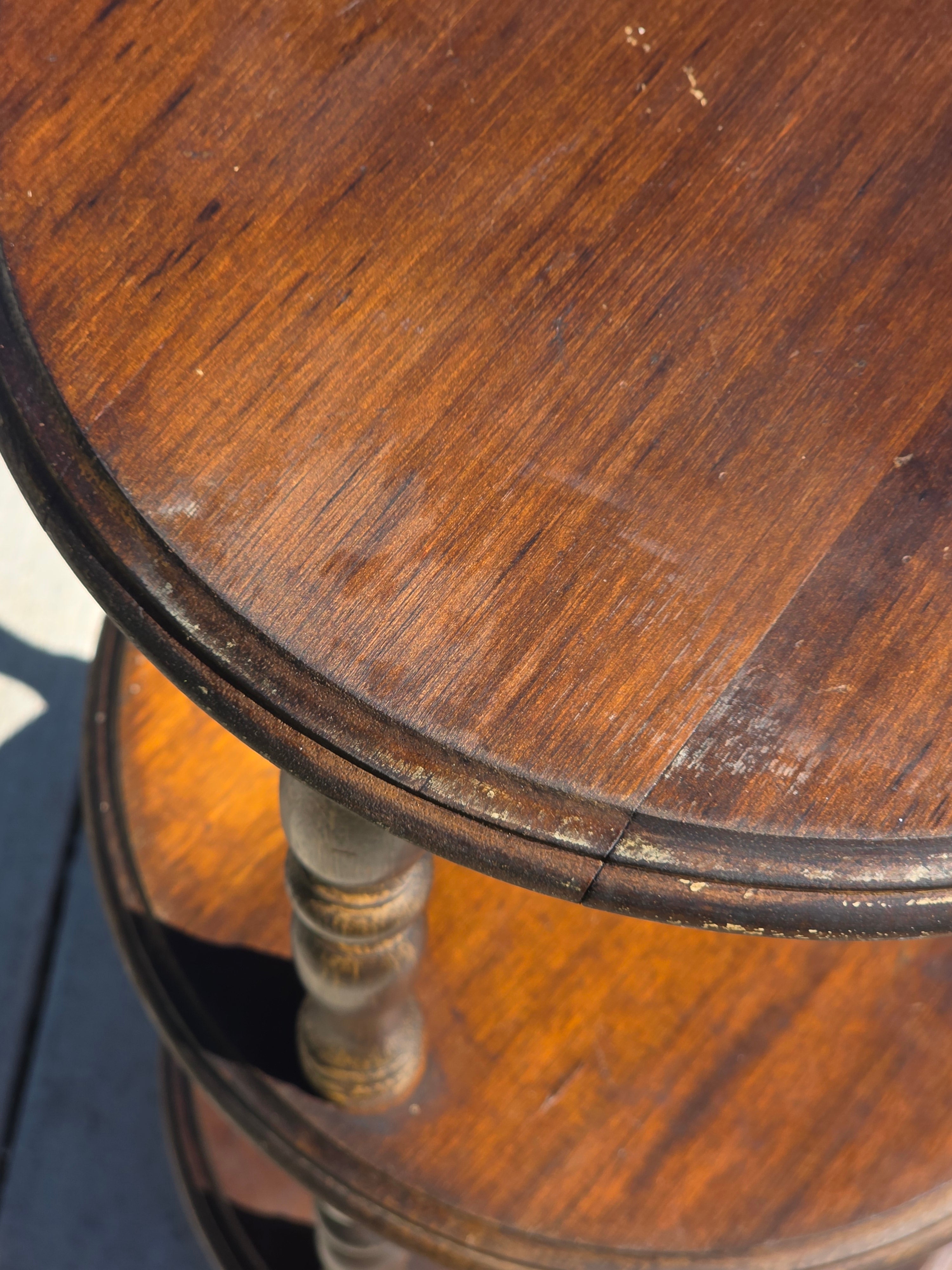 Vintage 3-Tier Turned Wood Plant Stand & Round Side Table (Circa 1960s)