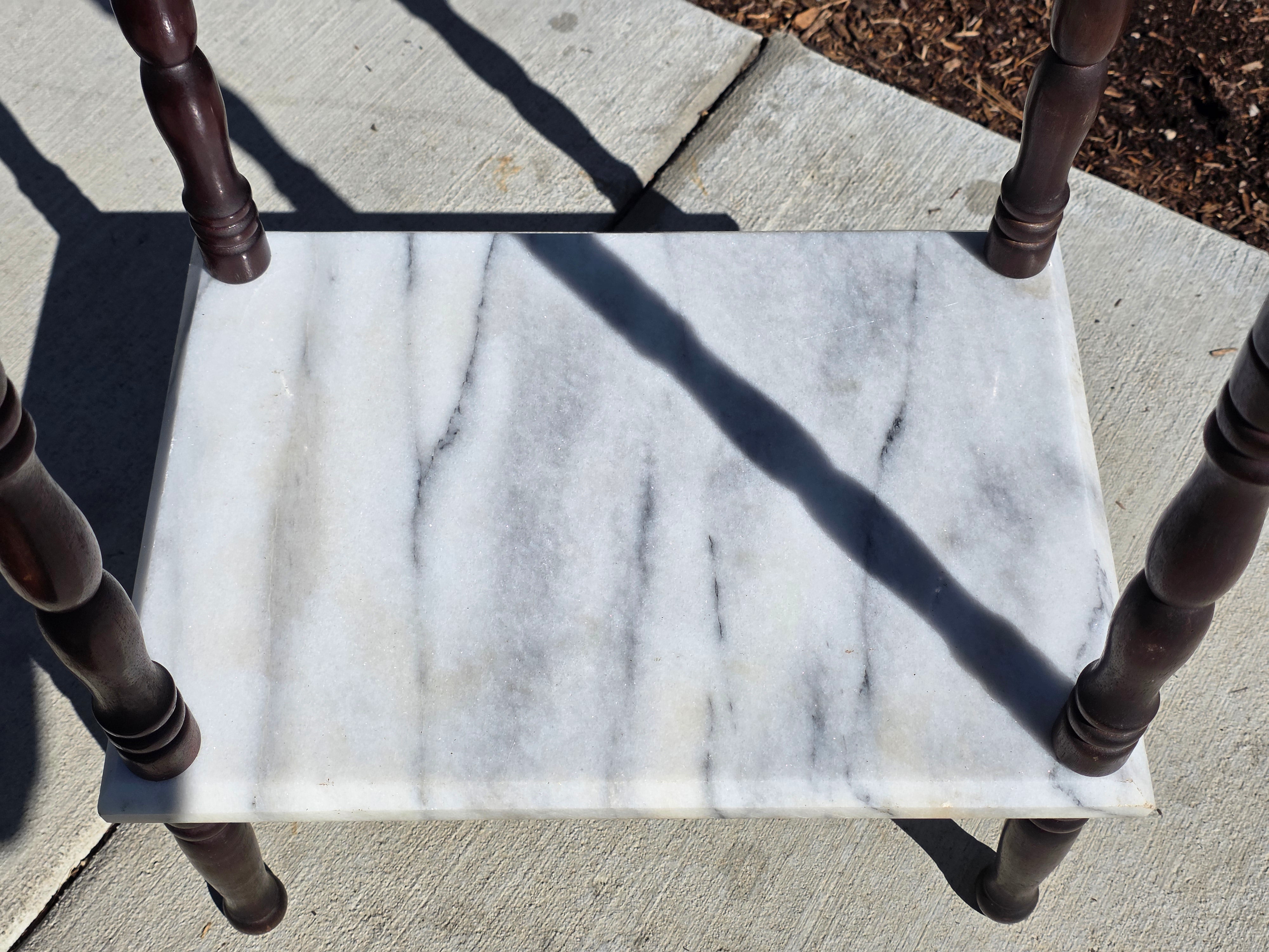 Vintage 2-Tier Marble & Wood Plant Stand Side Table