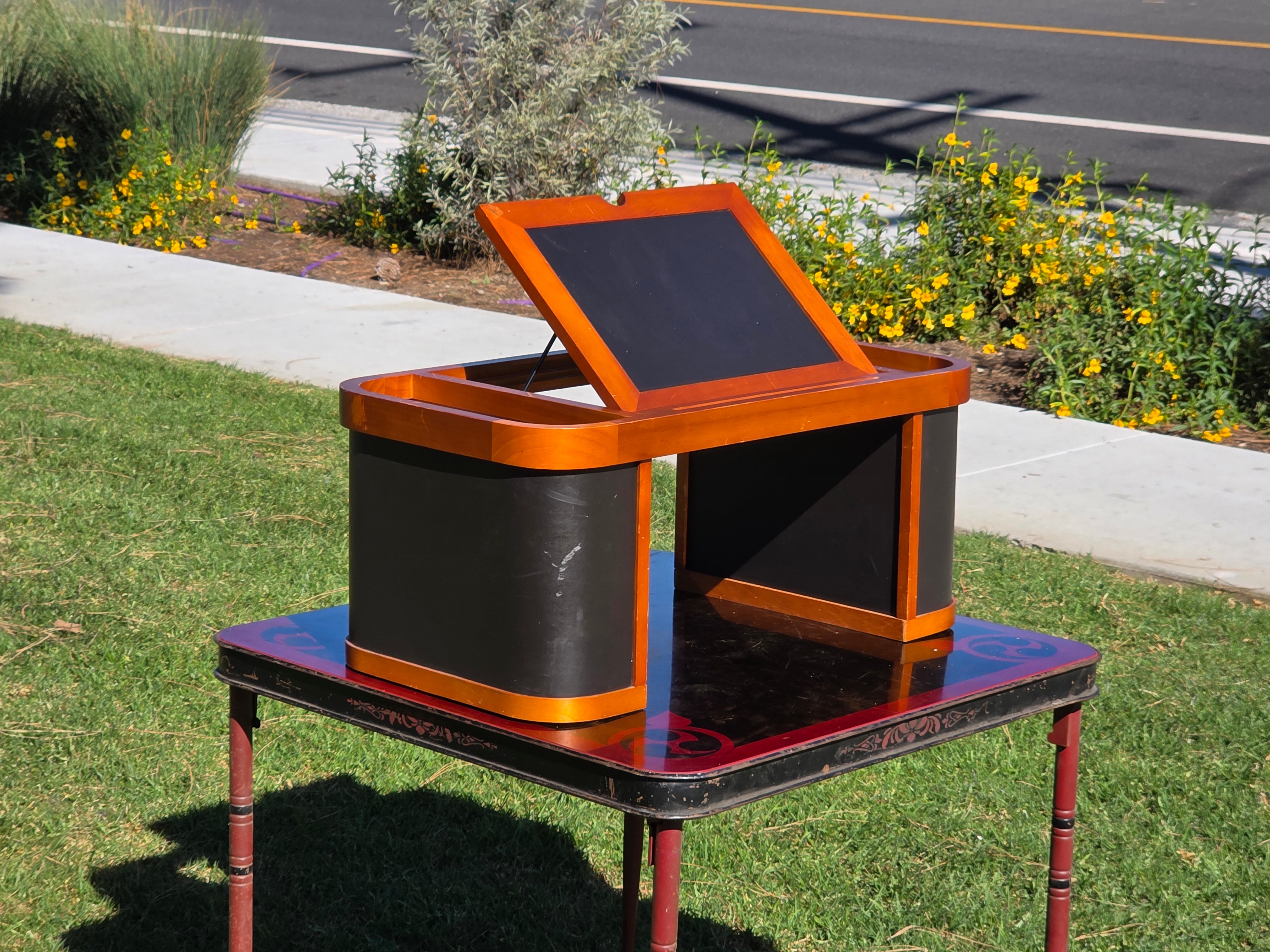 Vintage Solid Pine & Leather Laptop Bed Tray with Side Magazine Racks
