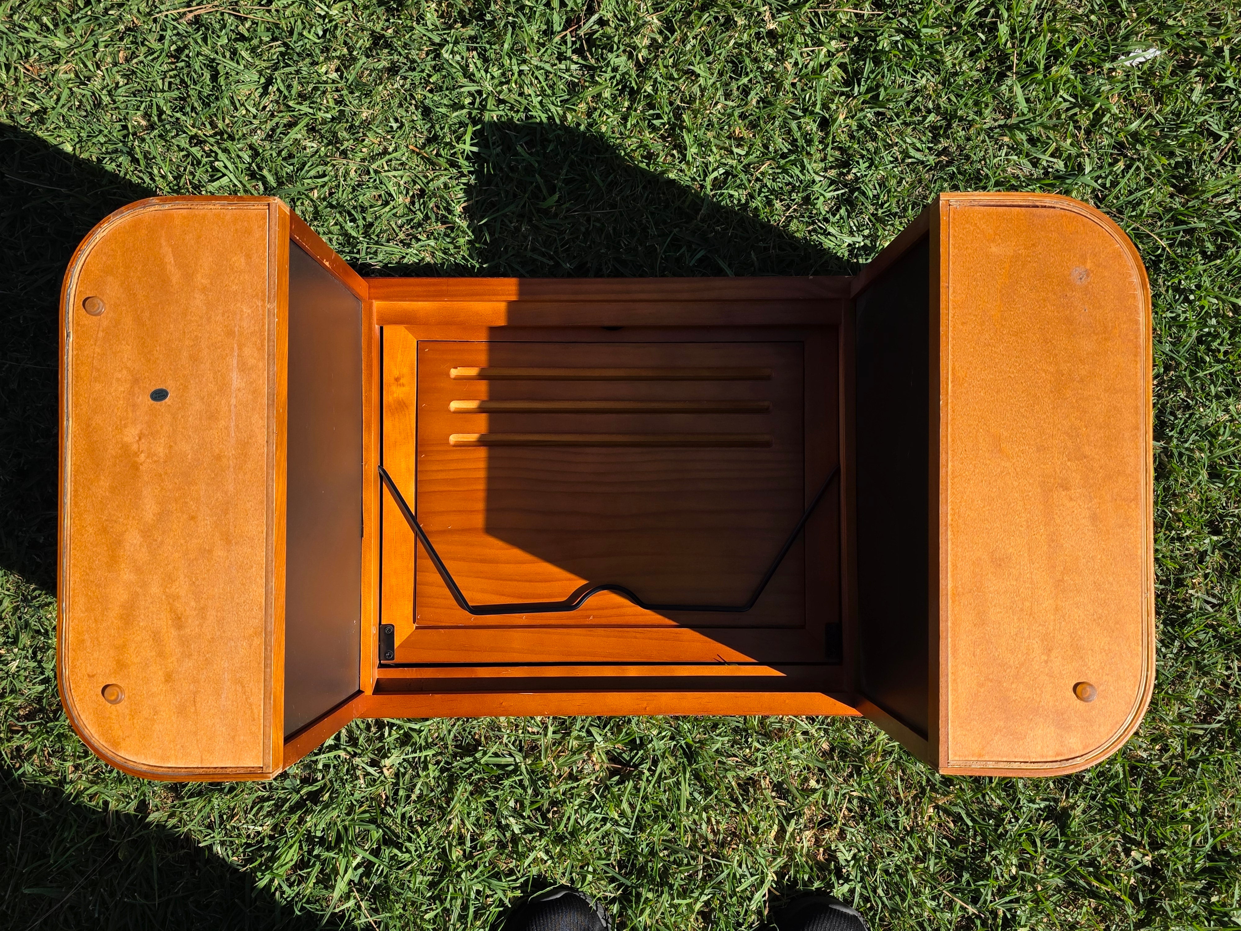Vintage Solid Pine & Leather Laptop Bed Tray with Side Magazine Racks