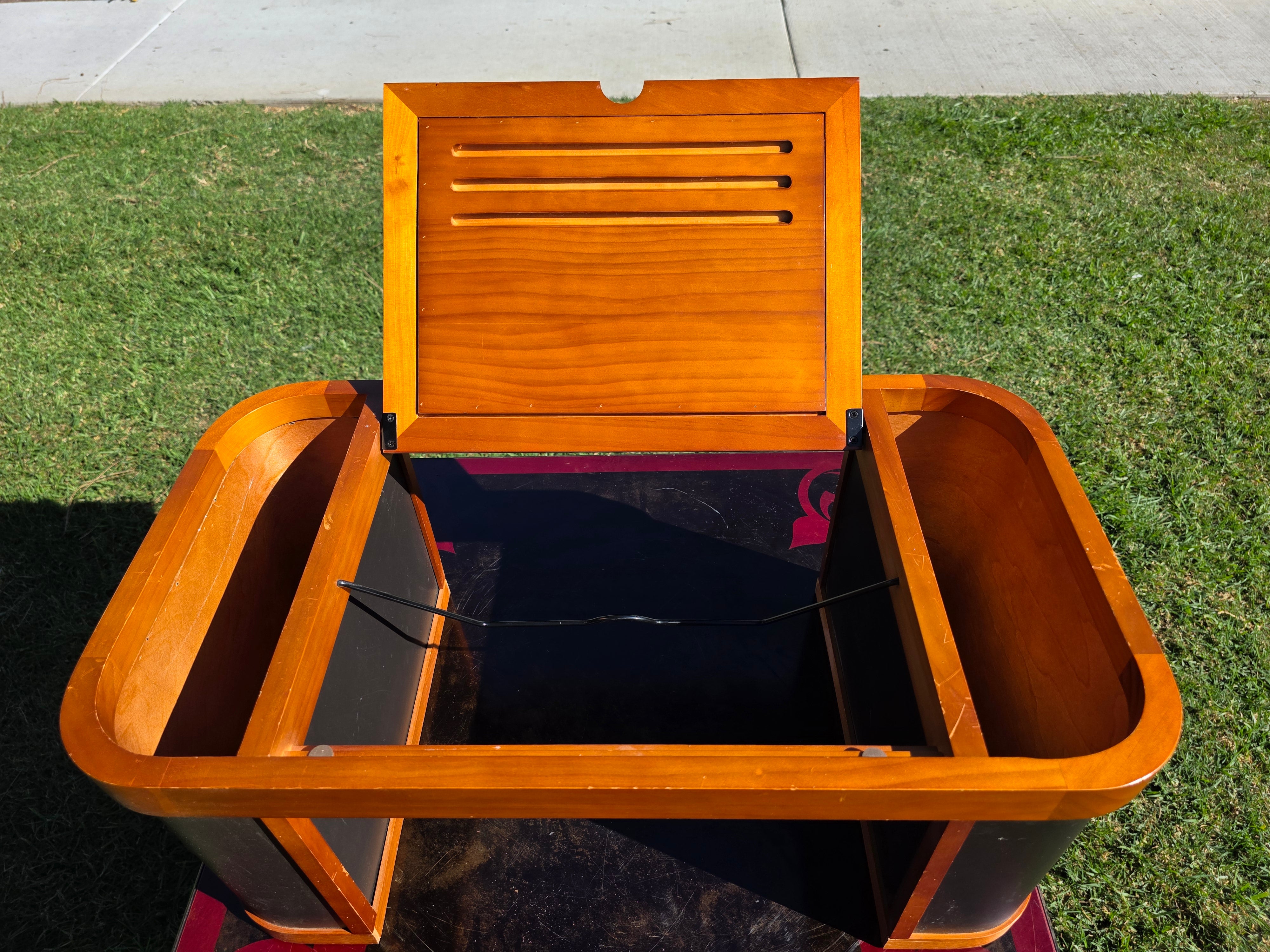 Vintage Solid Pine & Leather Laptop Bed Tray with Side Magazine Racks