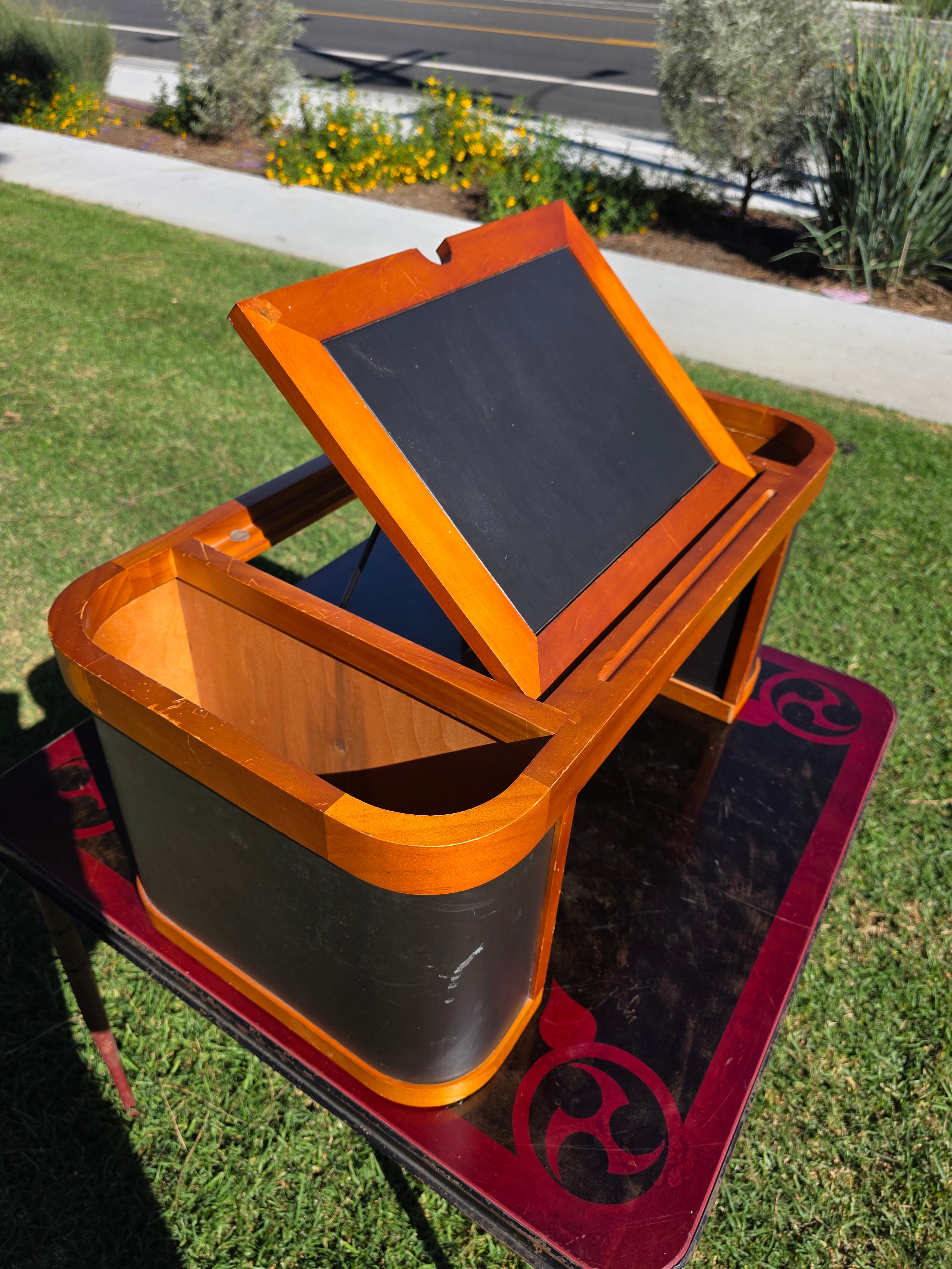 Vintage Solid Pine & Leather Laptop Bed Tray with Side Magazine Racks