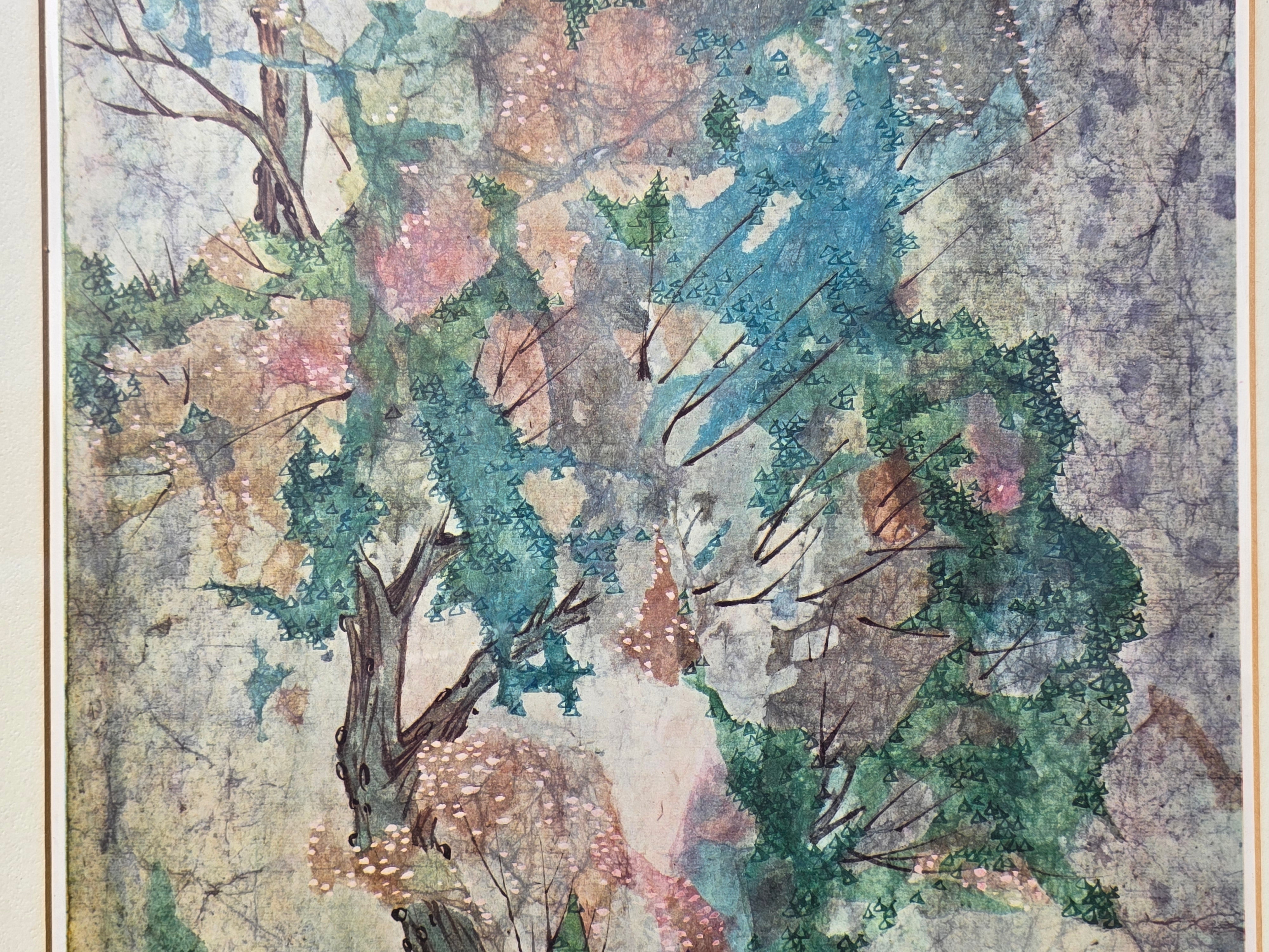 Pang Tseng-Ying "Lone Tree" Large Vintage Framed Art Print