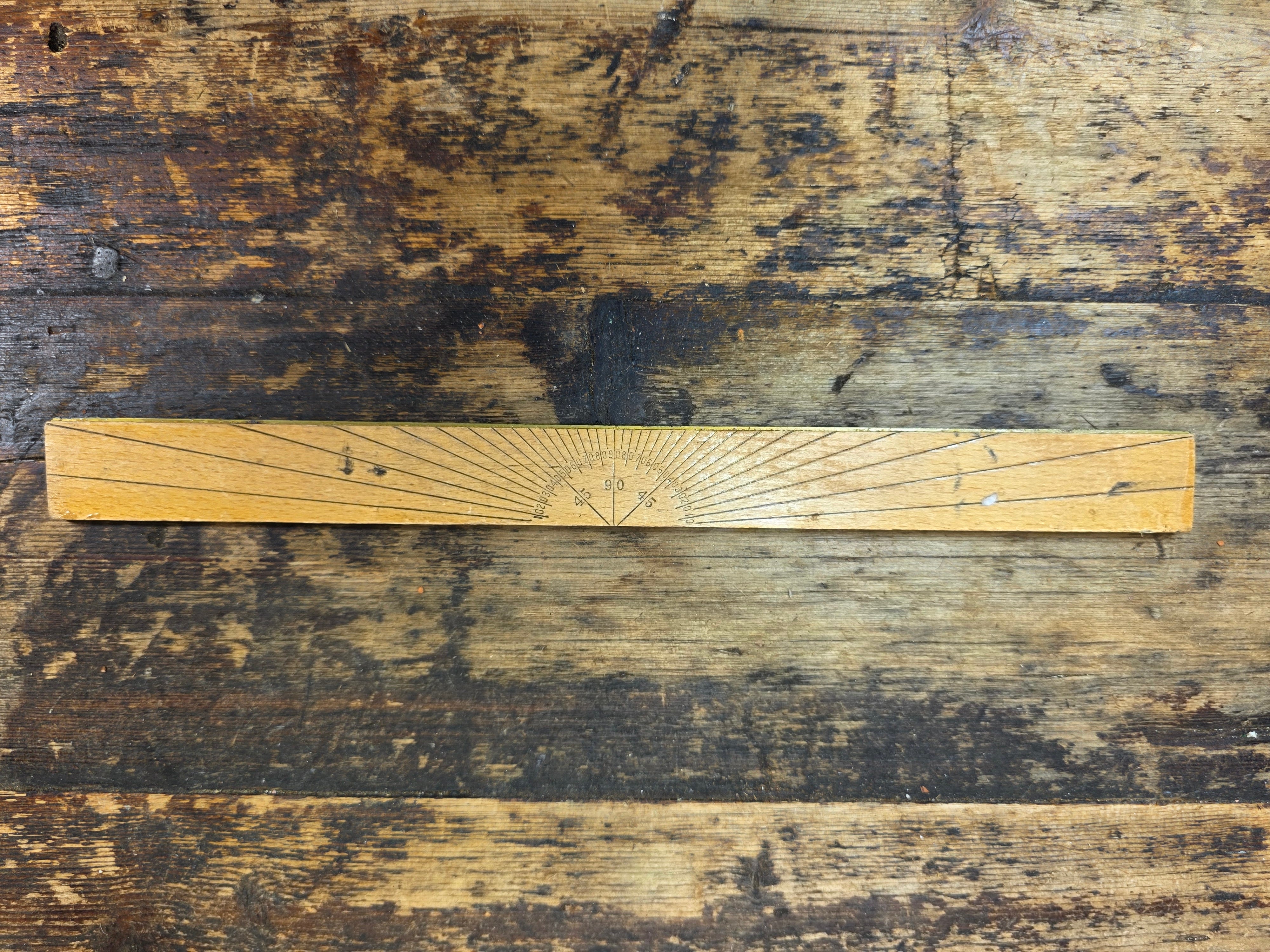 Vintage 12" Wooden Desk Ruler with Brass Edge - Made in USA - Drafting Tool