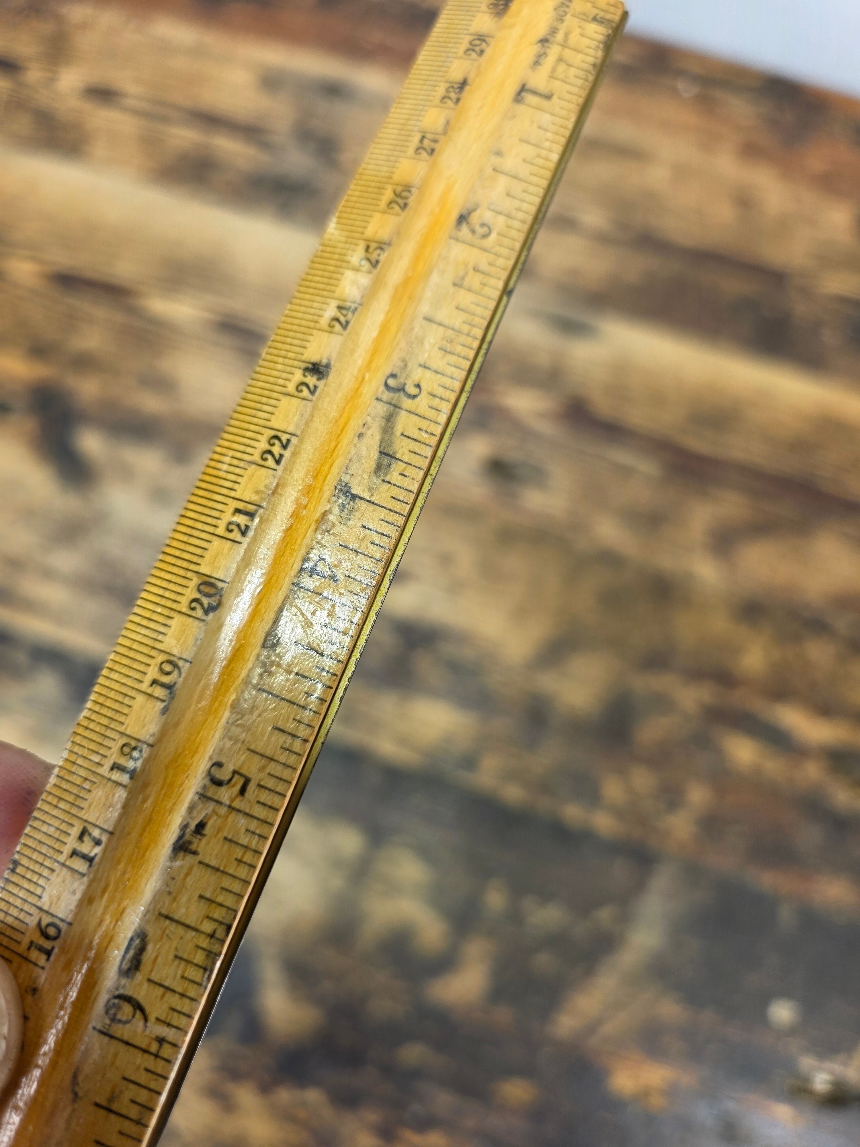 Vintage 12" Wooden Desk Ruler with Brass Edge - Made in USA - Drafting Tool