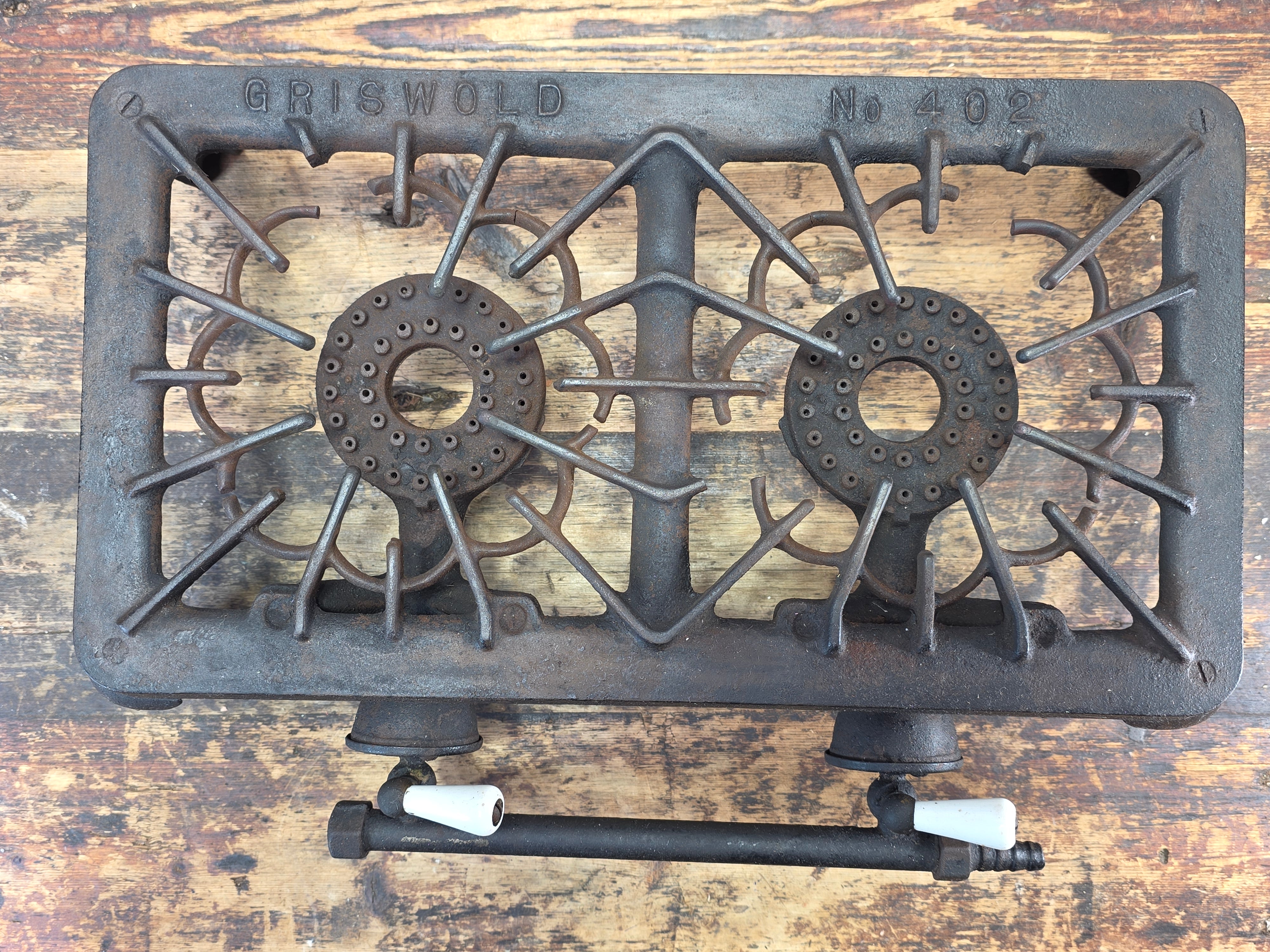 Vintage Griswold No. 402 Cast Iron Dual Burner Camp Stove - Sold As-Is