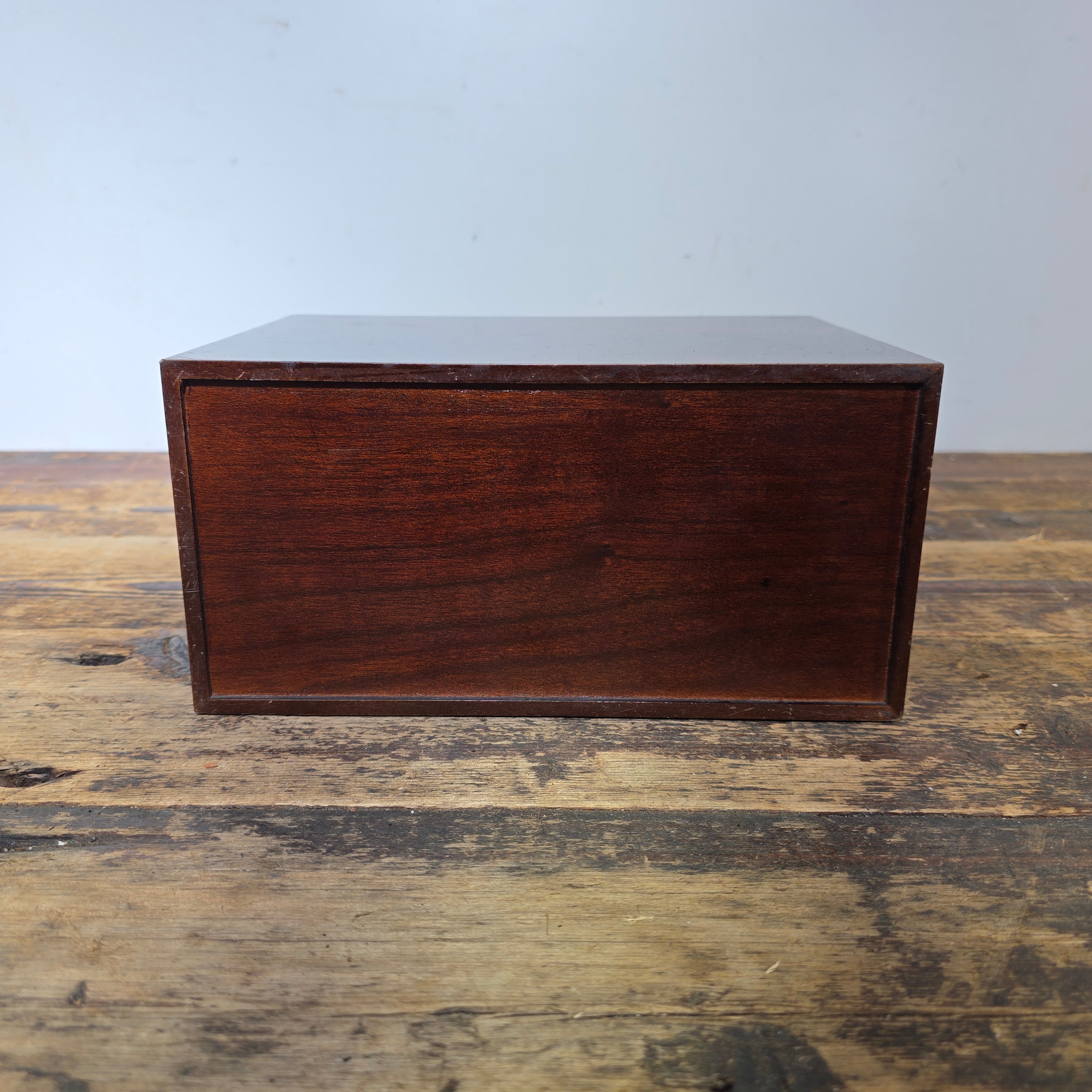 Levenger 3-Drawer Desktop Organizer Chest Wood & Stitched Leather Inlay