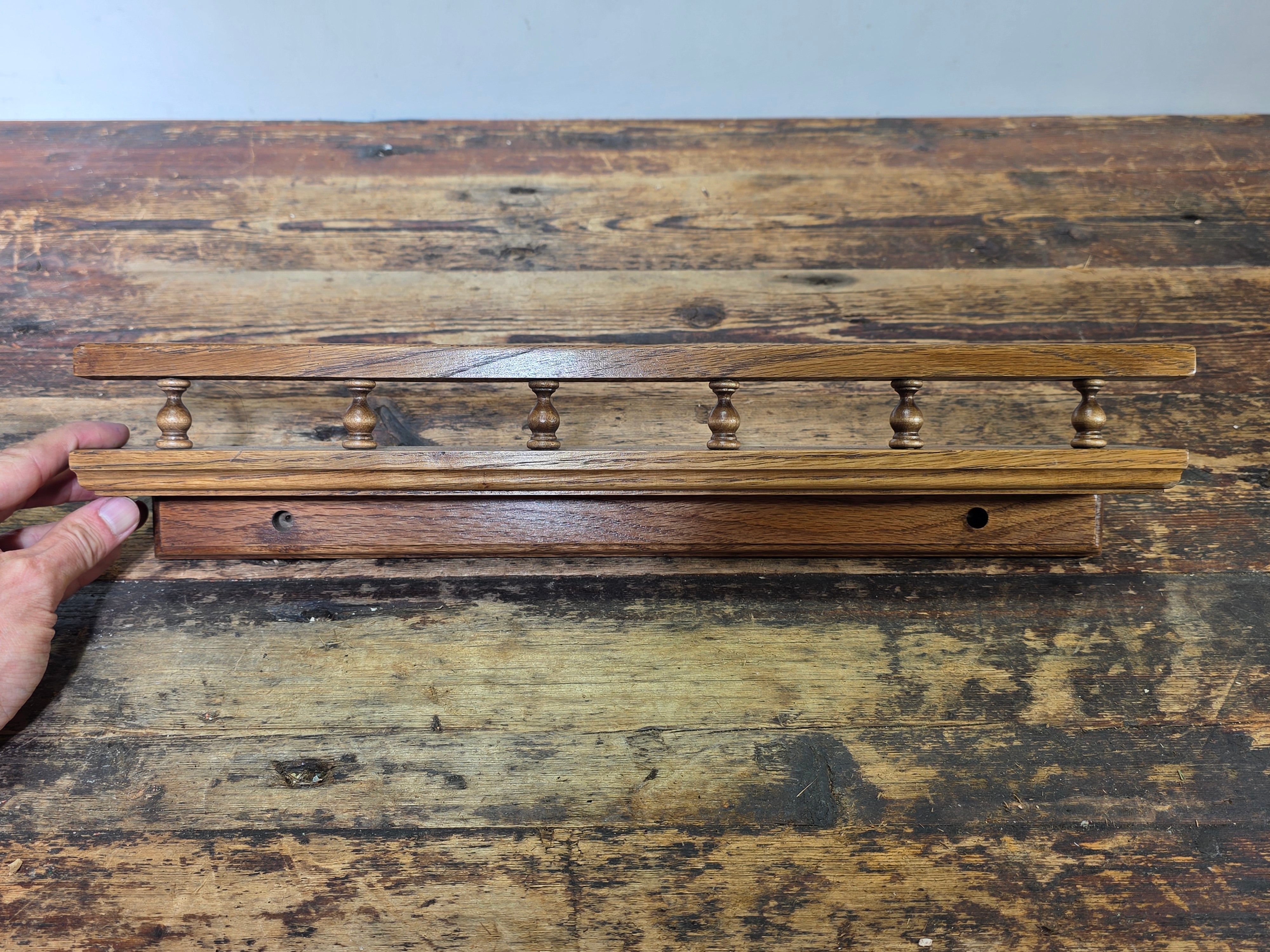 Vintage Wooden Wall Shelf with Gallery Rail and Plate Groove - 18"