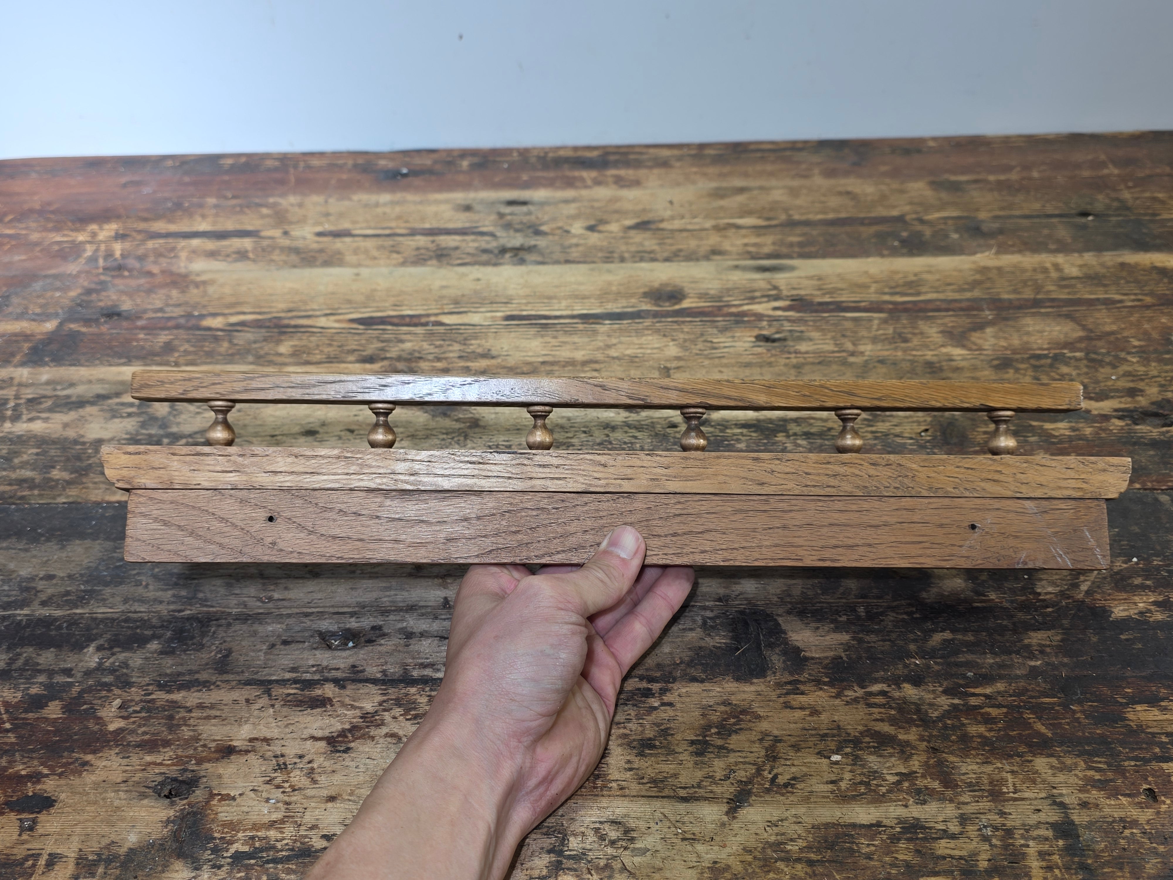 Vintage Wooden Wall Shelf with Gallery Rail and Plate Groove - 18"