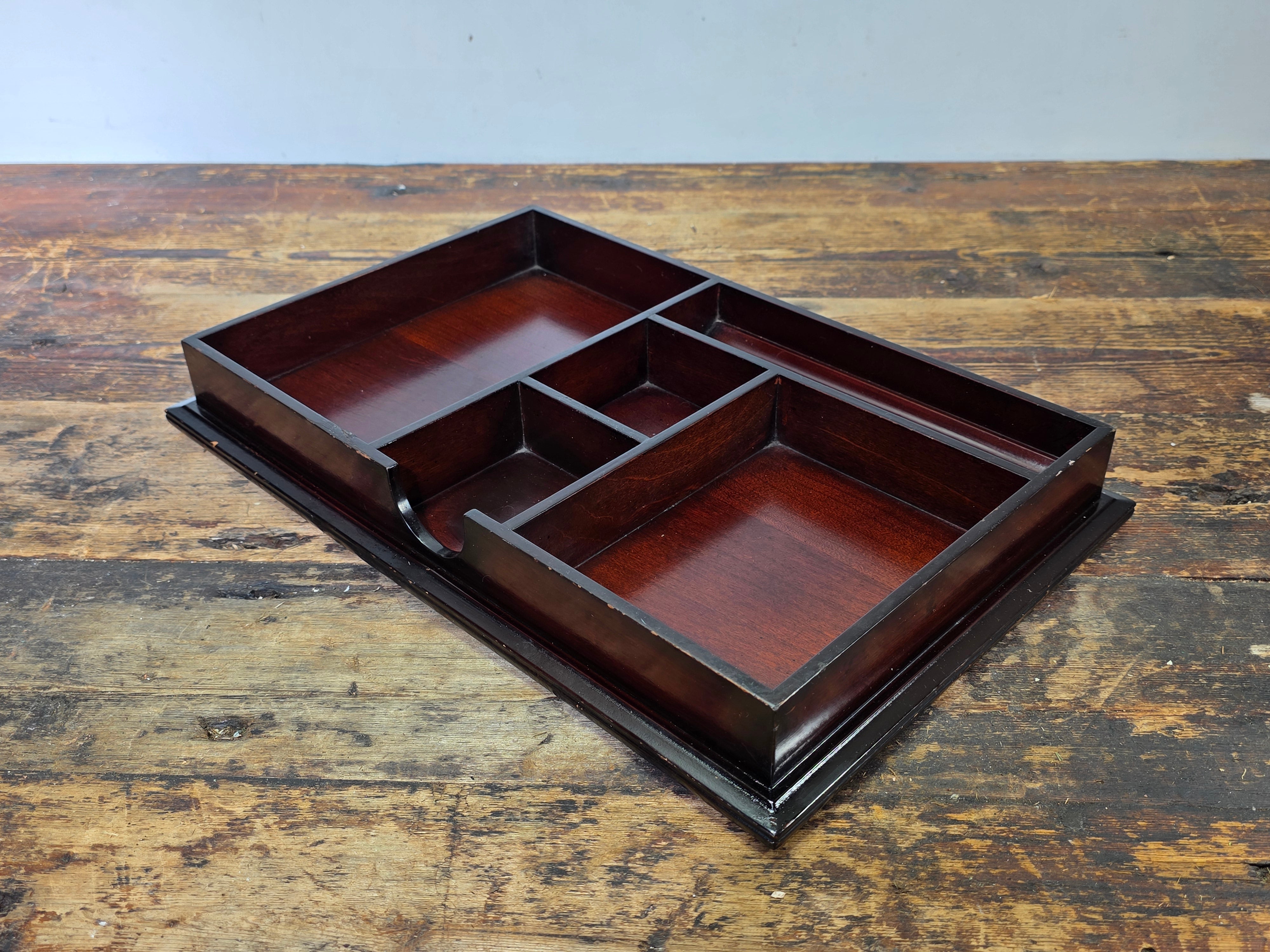 Vintage The Bombay Company Wooden Desk Organizer Tray - Dark Mahogany Finish