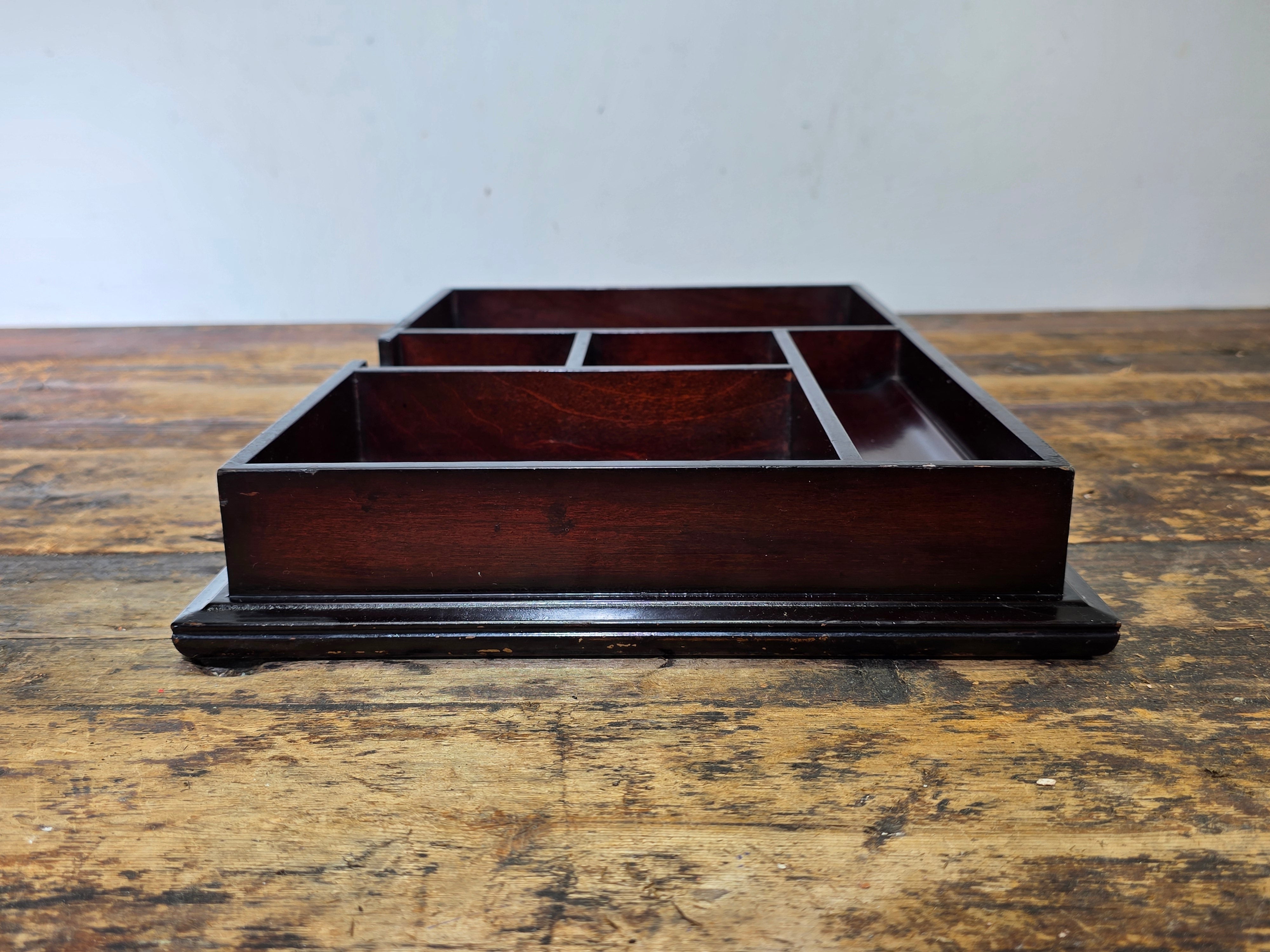Vintage The Bombay Company Wooden Desk Organizer Tray - Dark Mahogany Finish