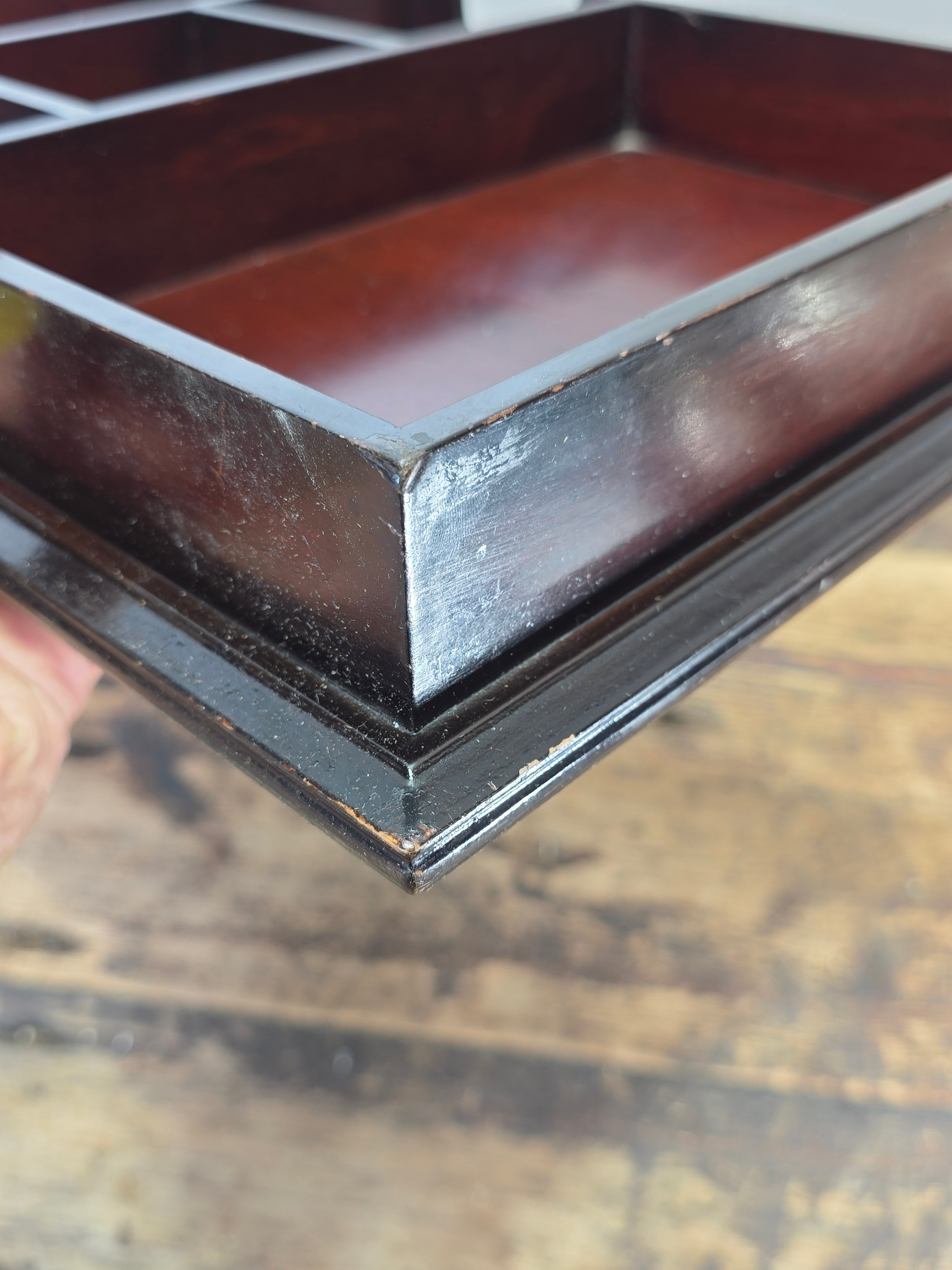 Vintage The Bombay Company Wooden Desk Organizer Tray - Dark Mahogany Finish