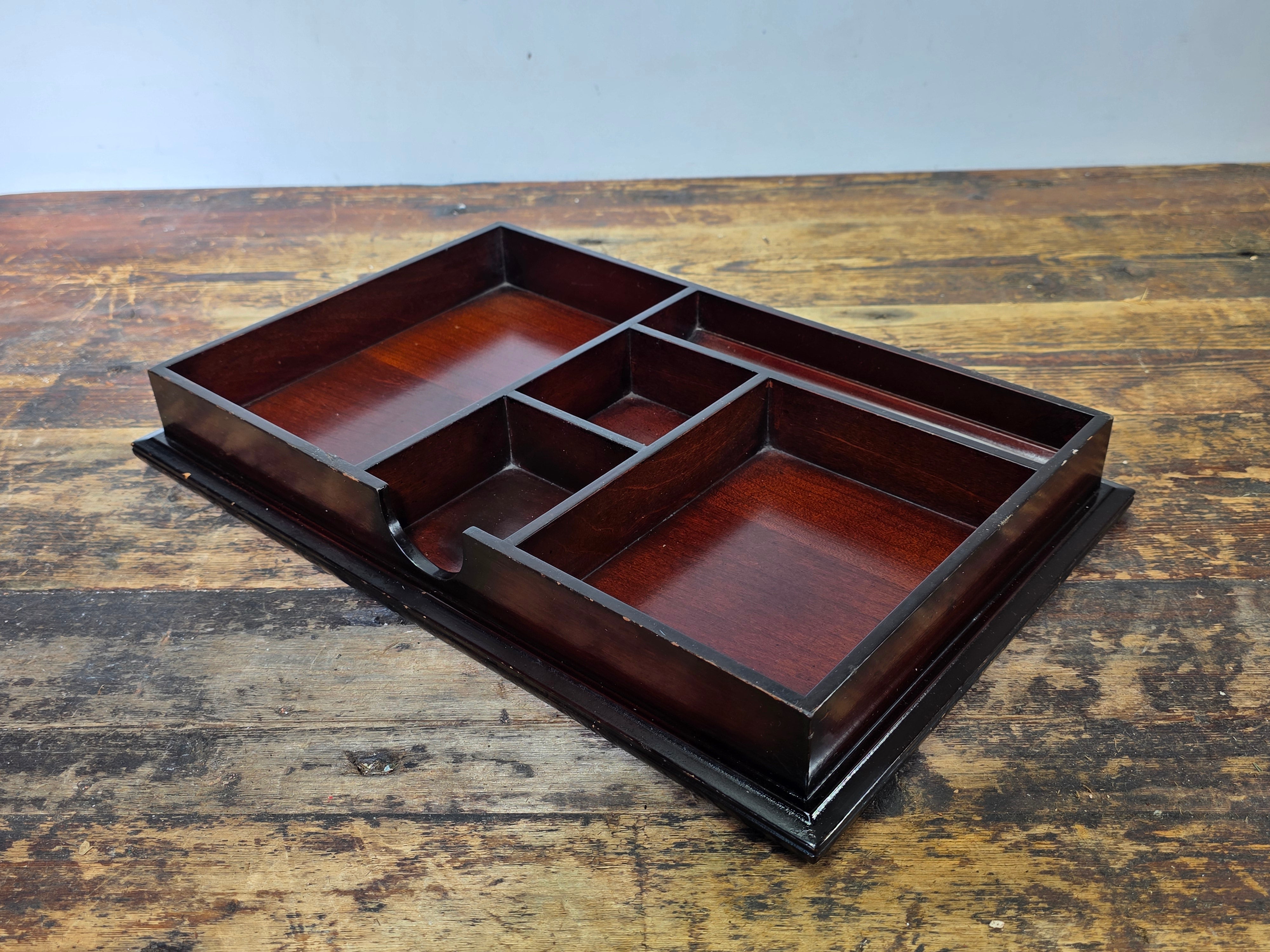 Vintage The Bombay Company Wooden Desk Organizer Tray - Dark Mahogany Finish