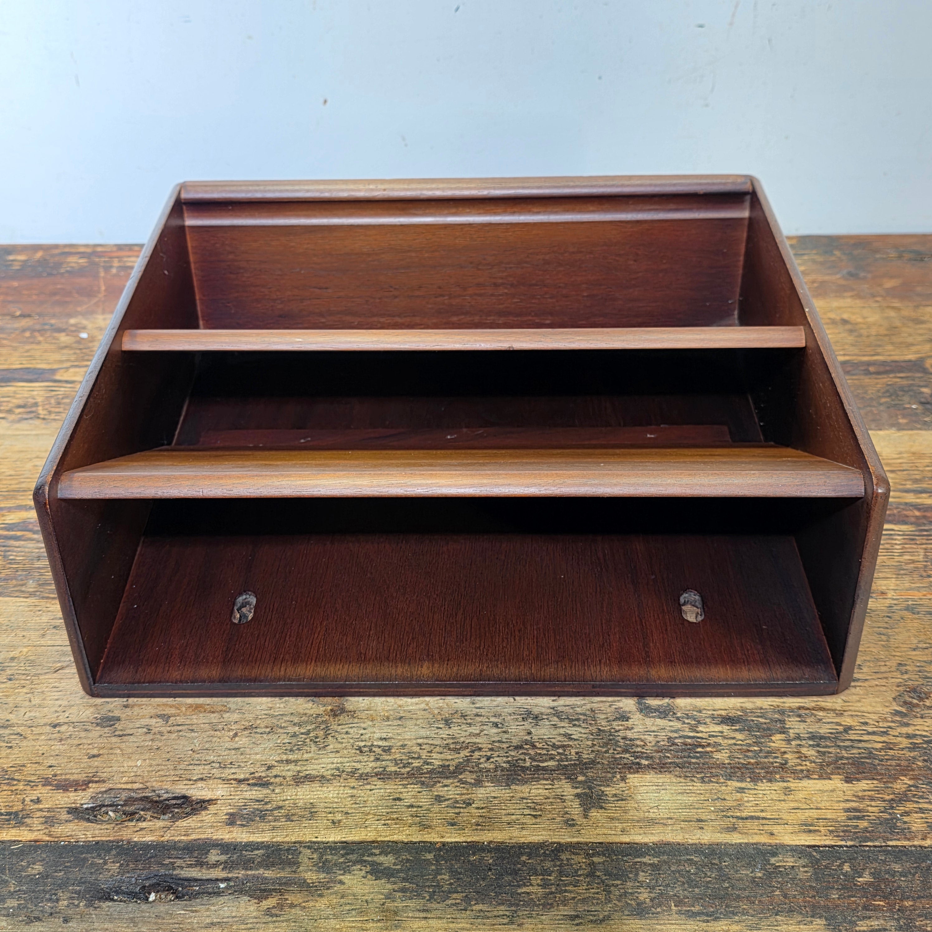 Mid-Century Modern Walnut Wall-Mounted Document Organizer