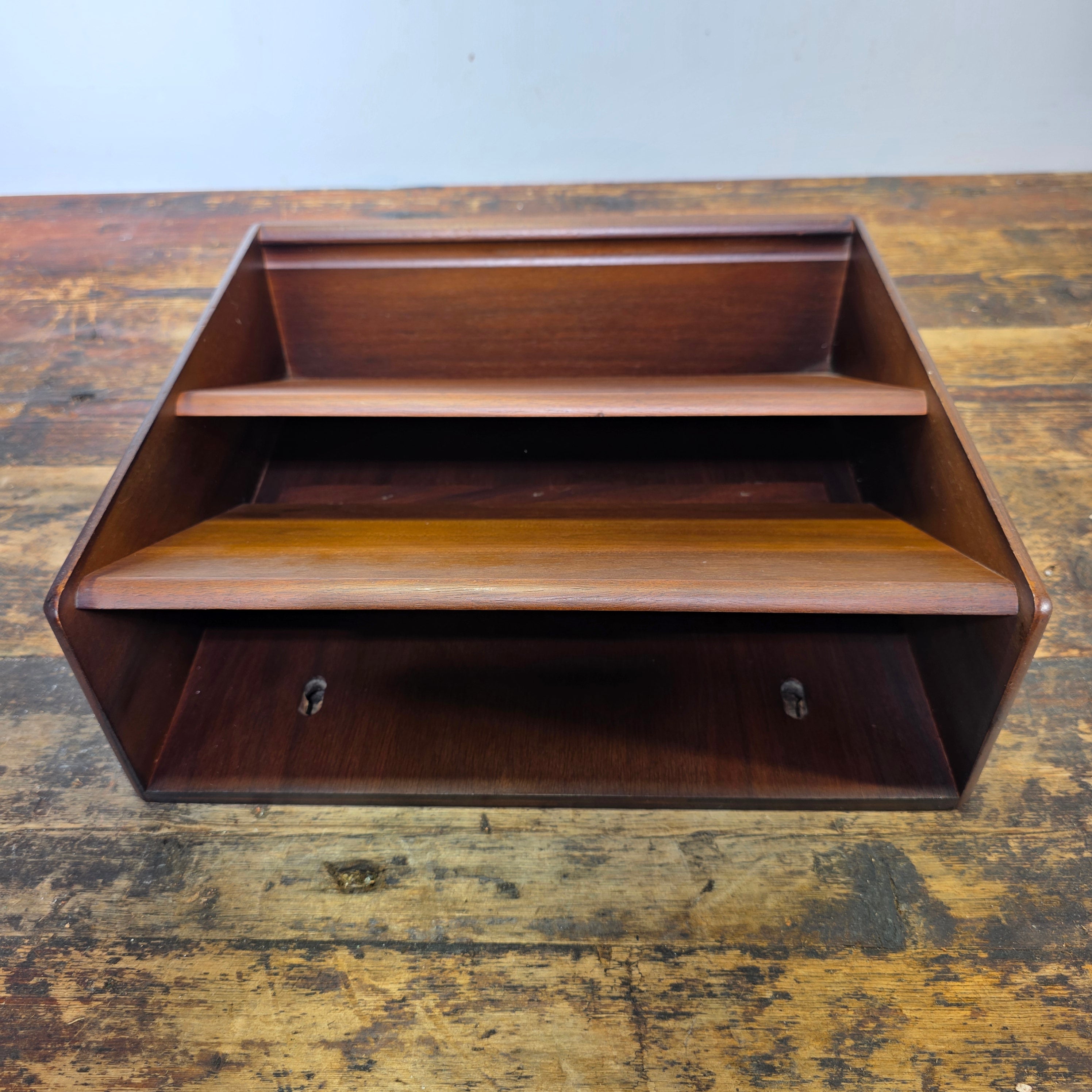 Mid-Century Modern Walnut Wall-Mounted Document Organizer