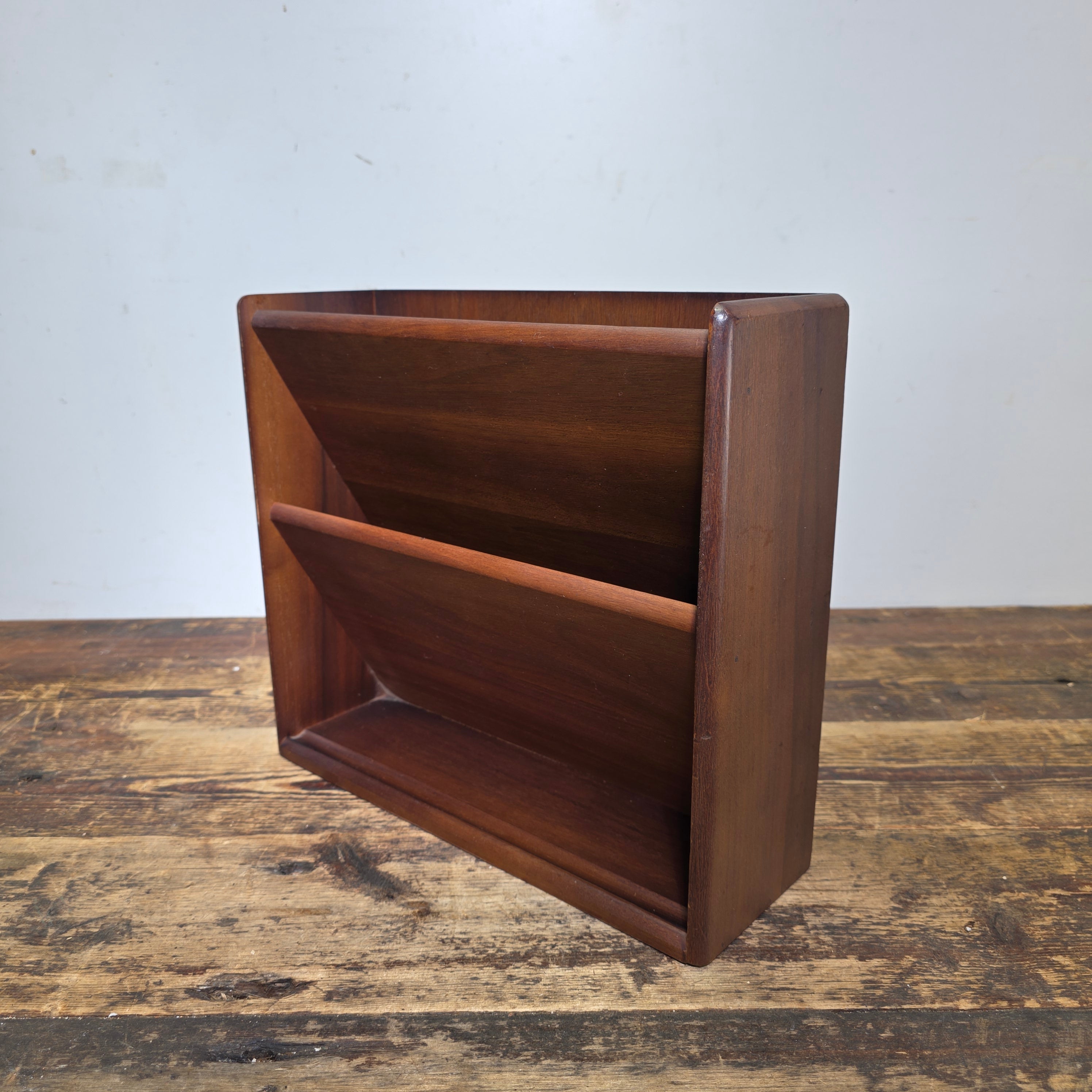 Mid-Century Modern Walnut Wall-Mounted Document Organizer
