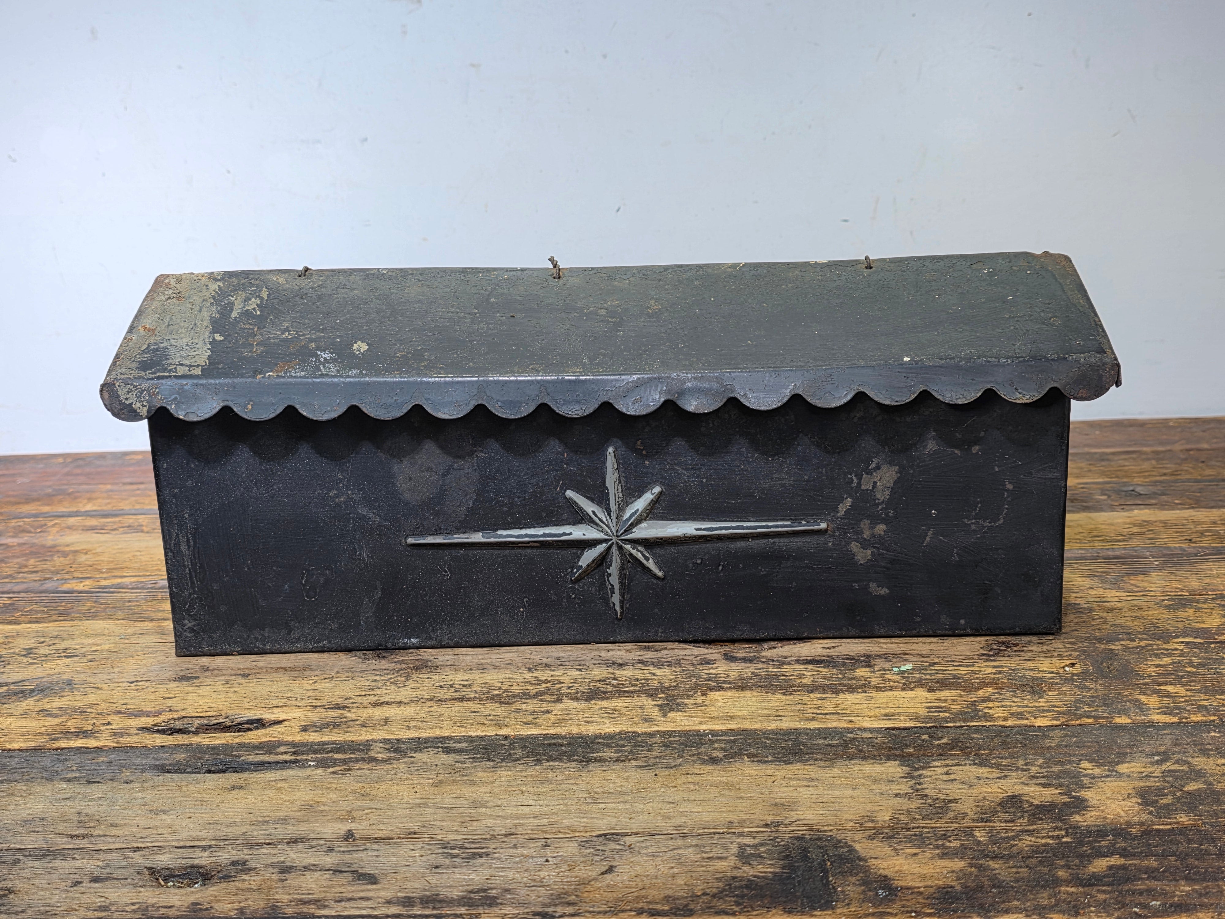 Vintage Metal Mailbox Wall Mount 16" Rustic Steel Letter Box Industrial Patina