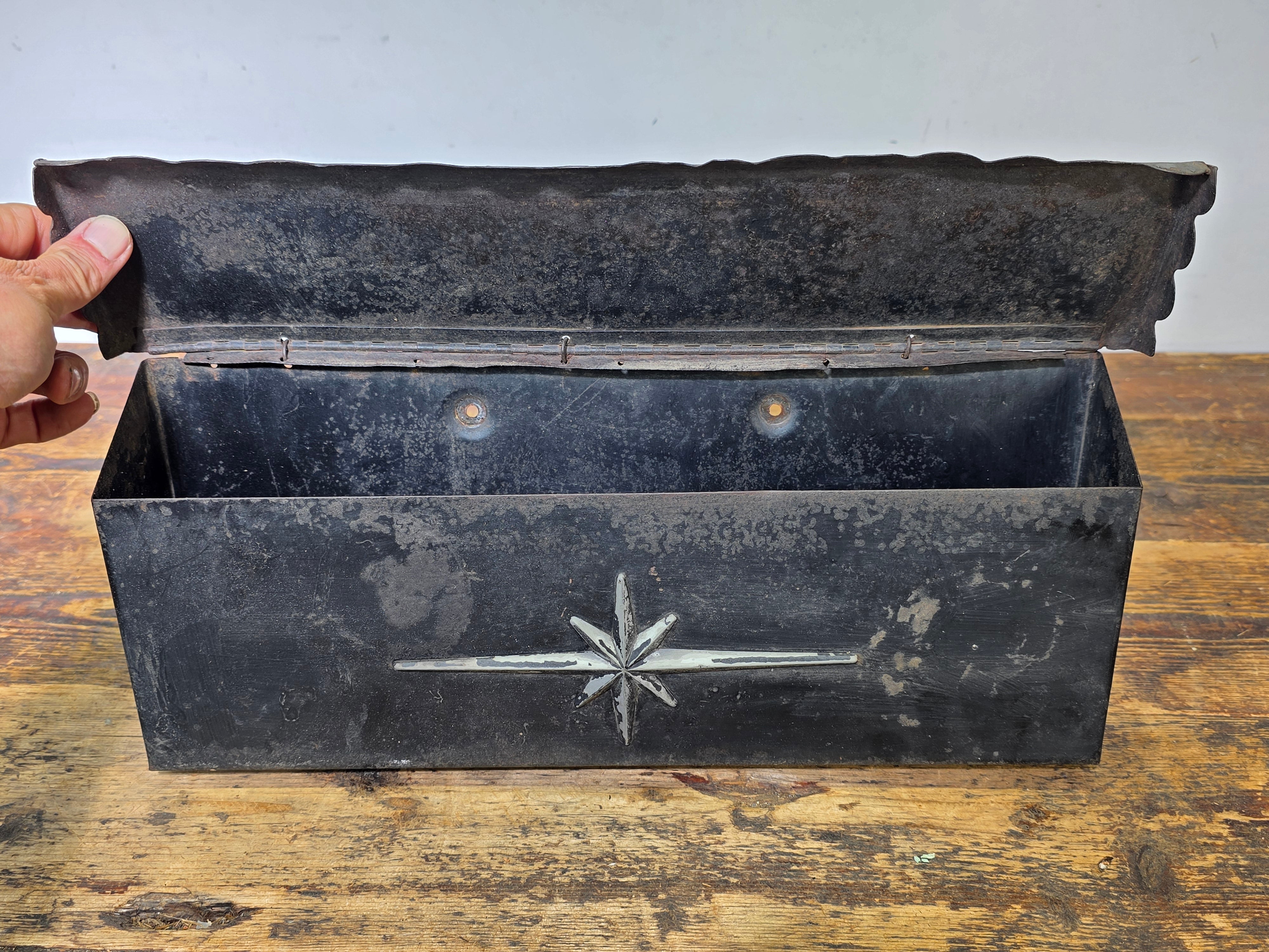 Vintage Metal Mailbox Wall Mount 16" Rustic Steel Letter Box Industrial Patina
