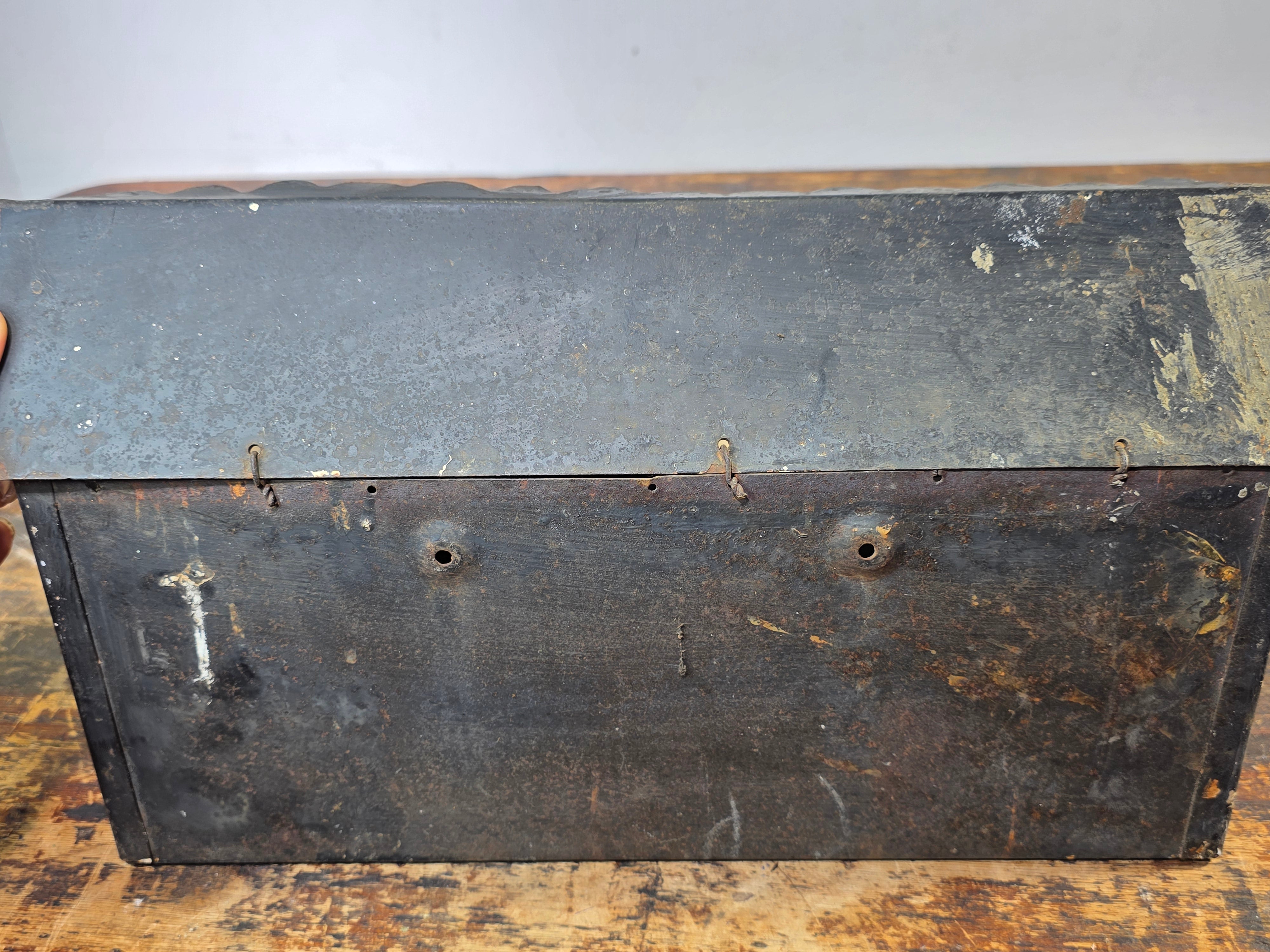 Vintage Metal Mailbox Wall Mount 16" Rustic Steel Letter Box Industrial Patina